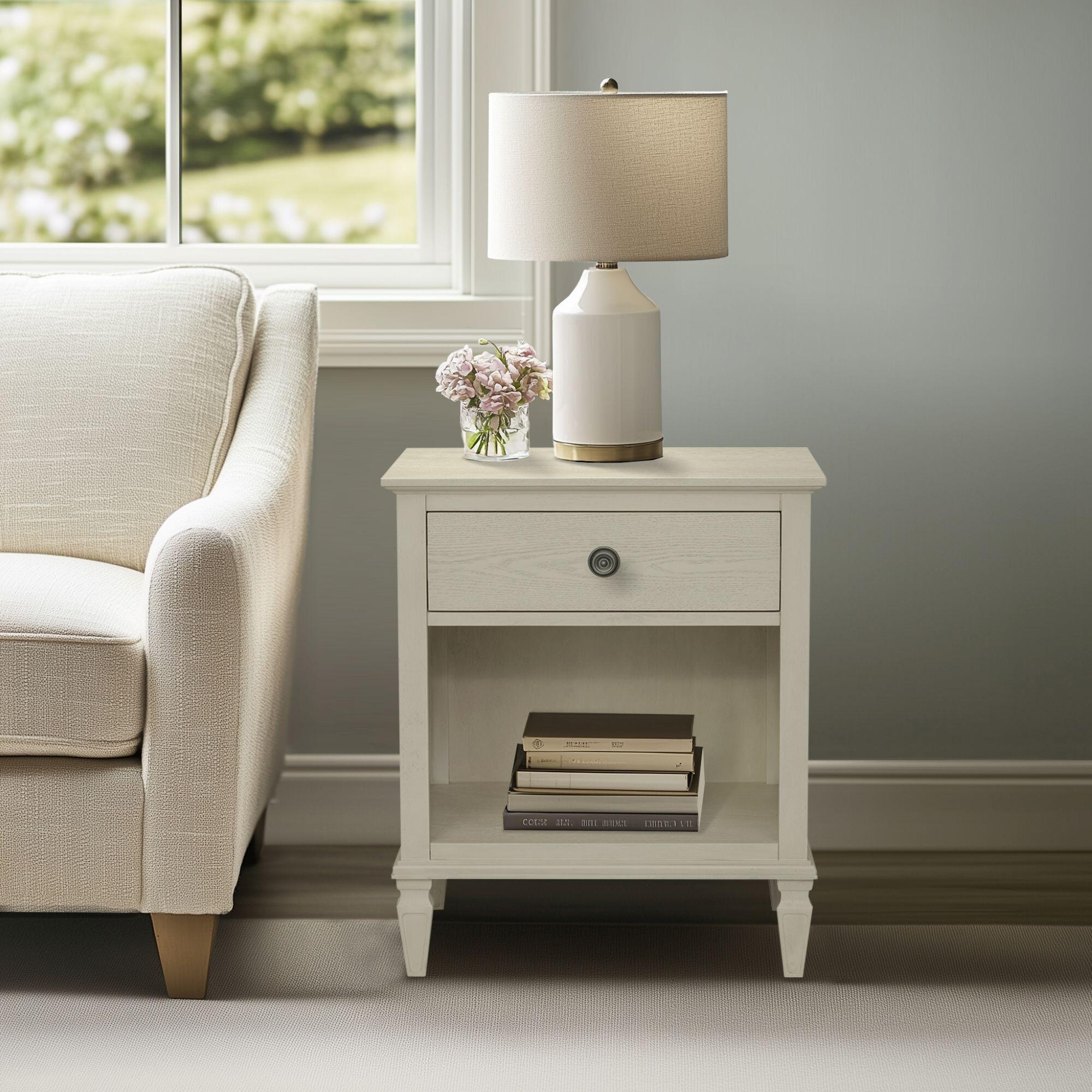 Madison Park Signature Victoria 24" 1 Drawer Nightstand, Antique Cream, large