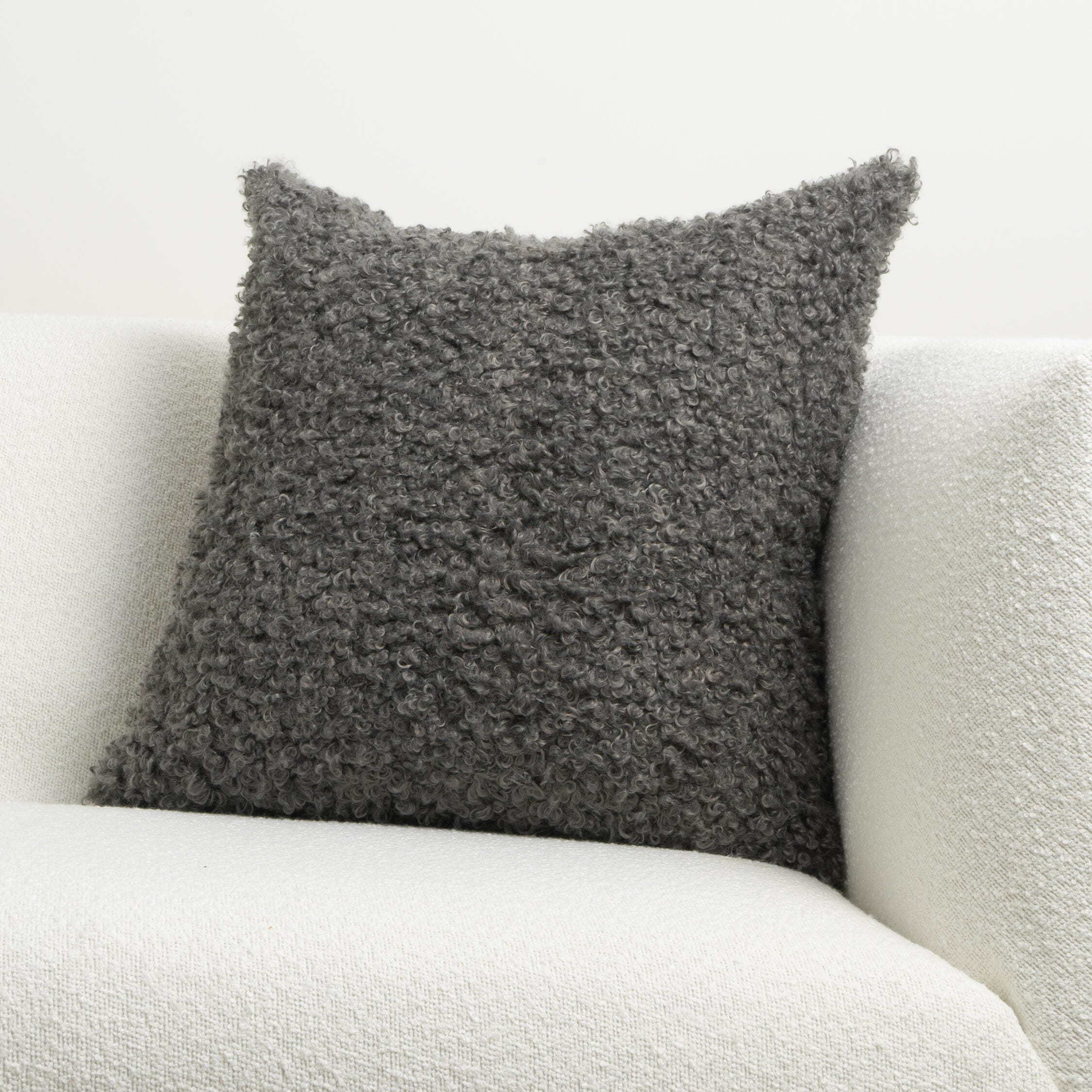 Ashley Luxe Lambsy Grey 22 x 22 Throw Pillow, Grey, rollover