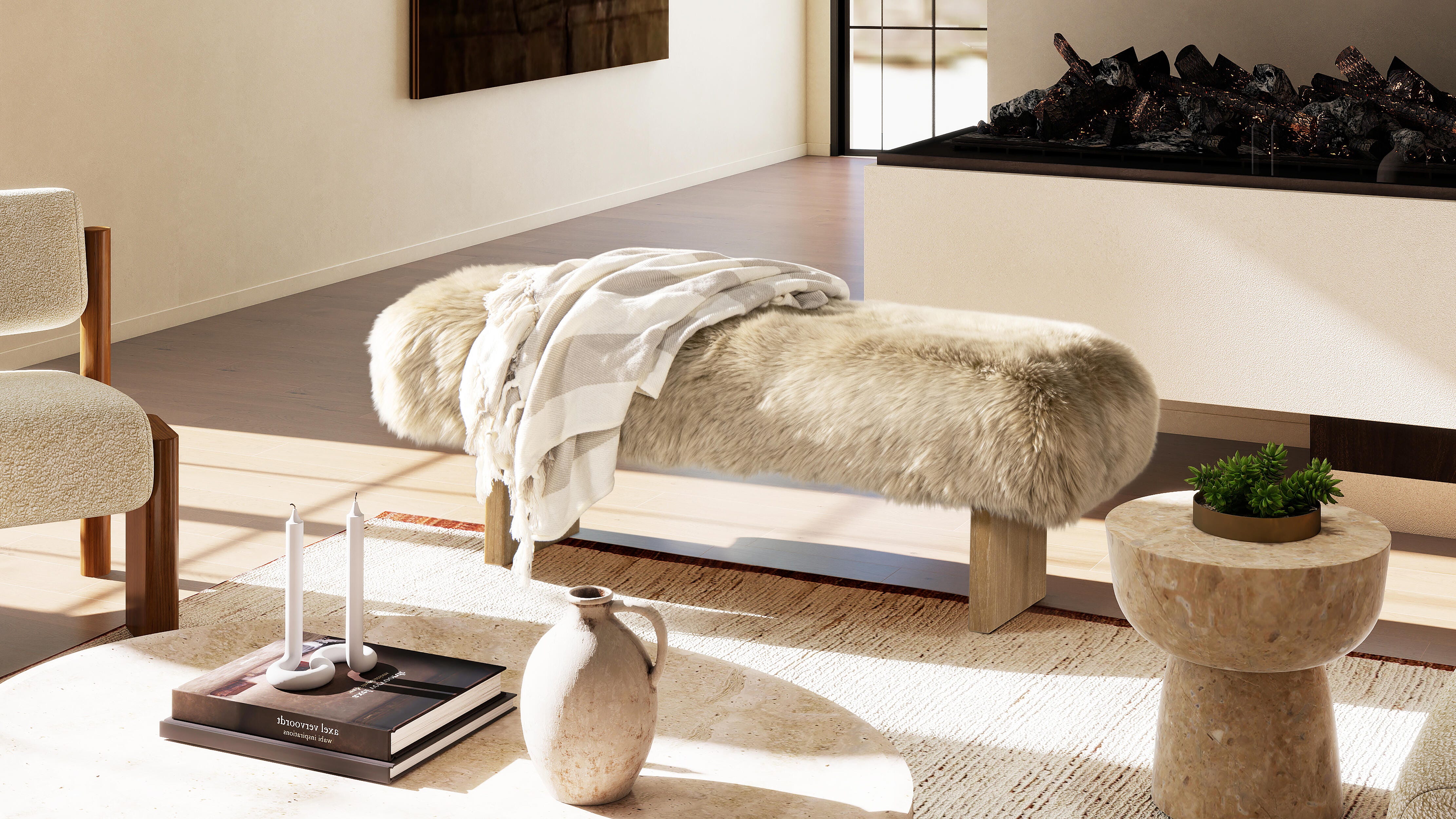 Jennifer Taylor Home Leda Sheepskin Fur Accent Bench, , large
