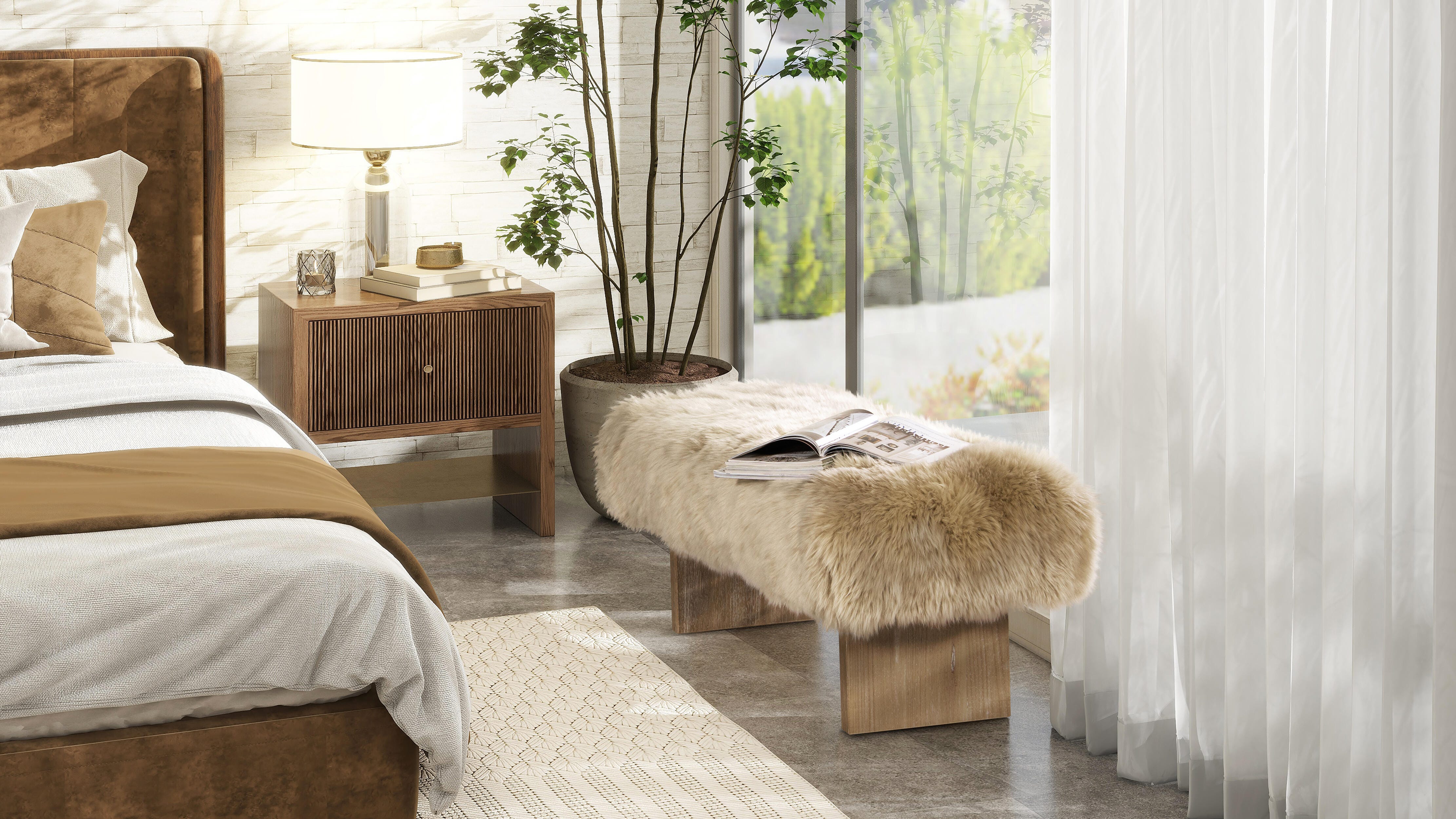 Jennifer Taylor Home Leda Sheepskin Fur Accent Bench, , large