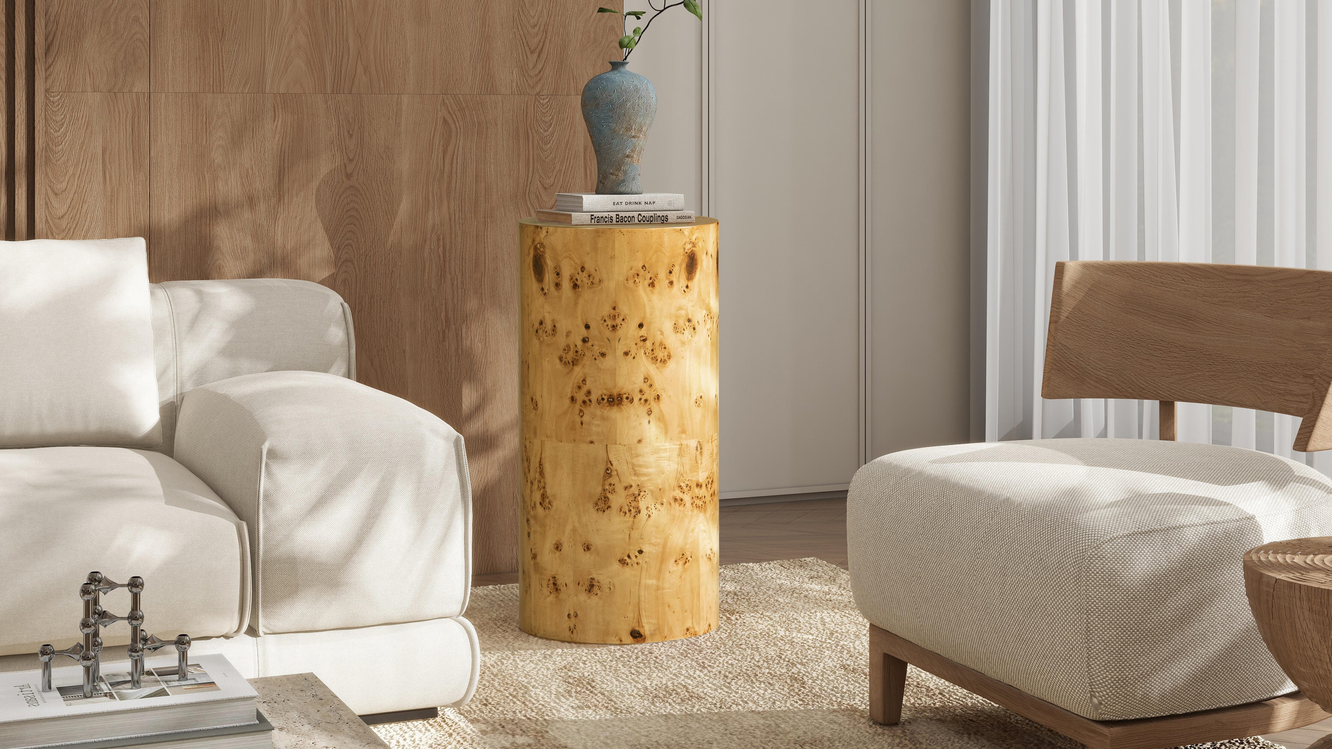 Jennifer Taylor Home Nebula Pillar Side Table, Warm Natural Brown, large