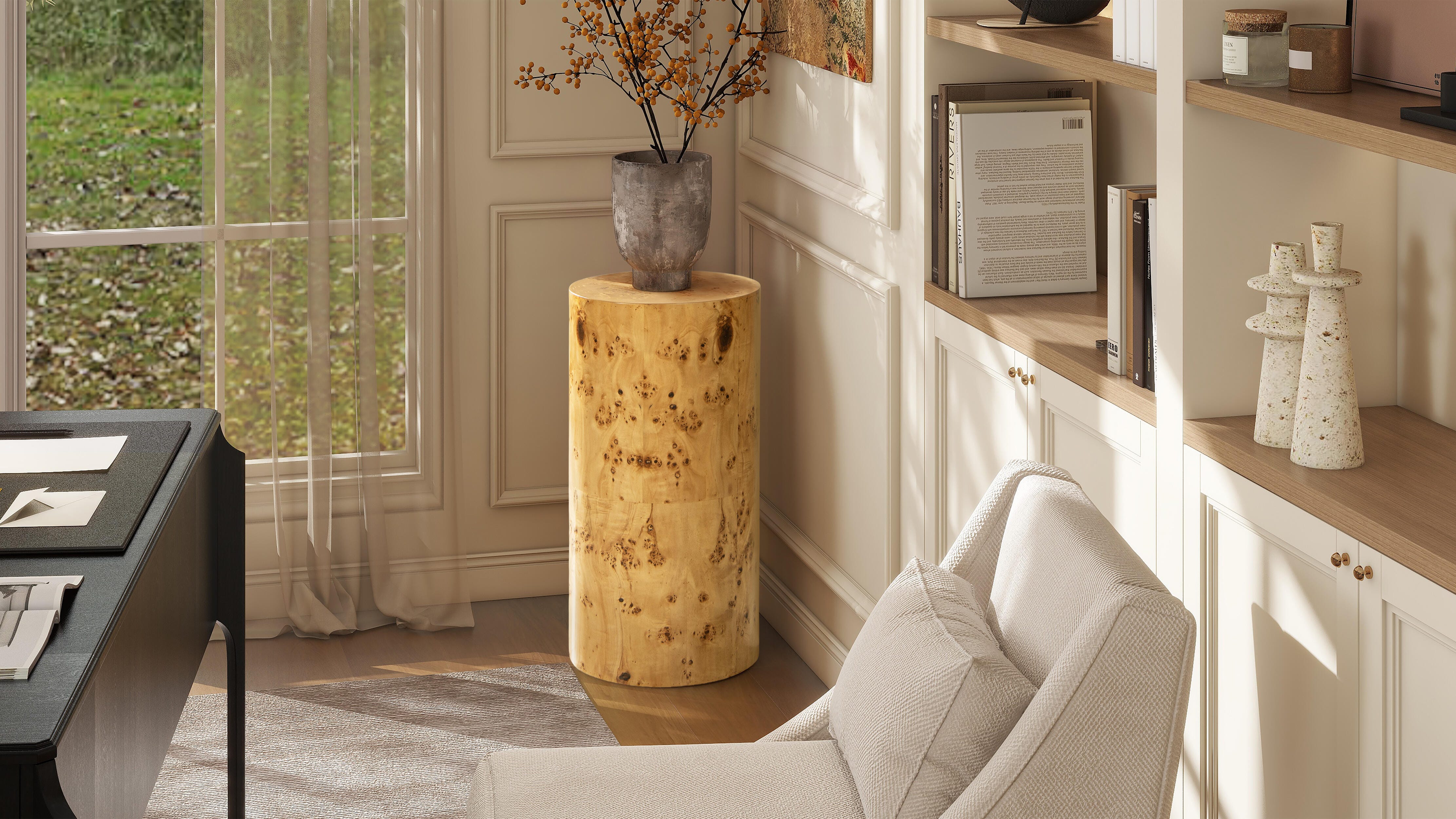 Jennifer Taylor Home Nebula Pillar Side Table, Warm Natural Brown, large