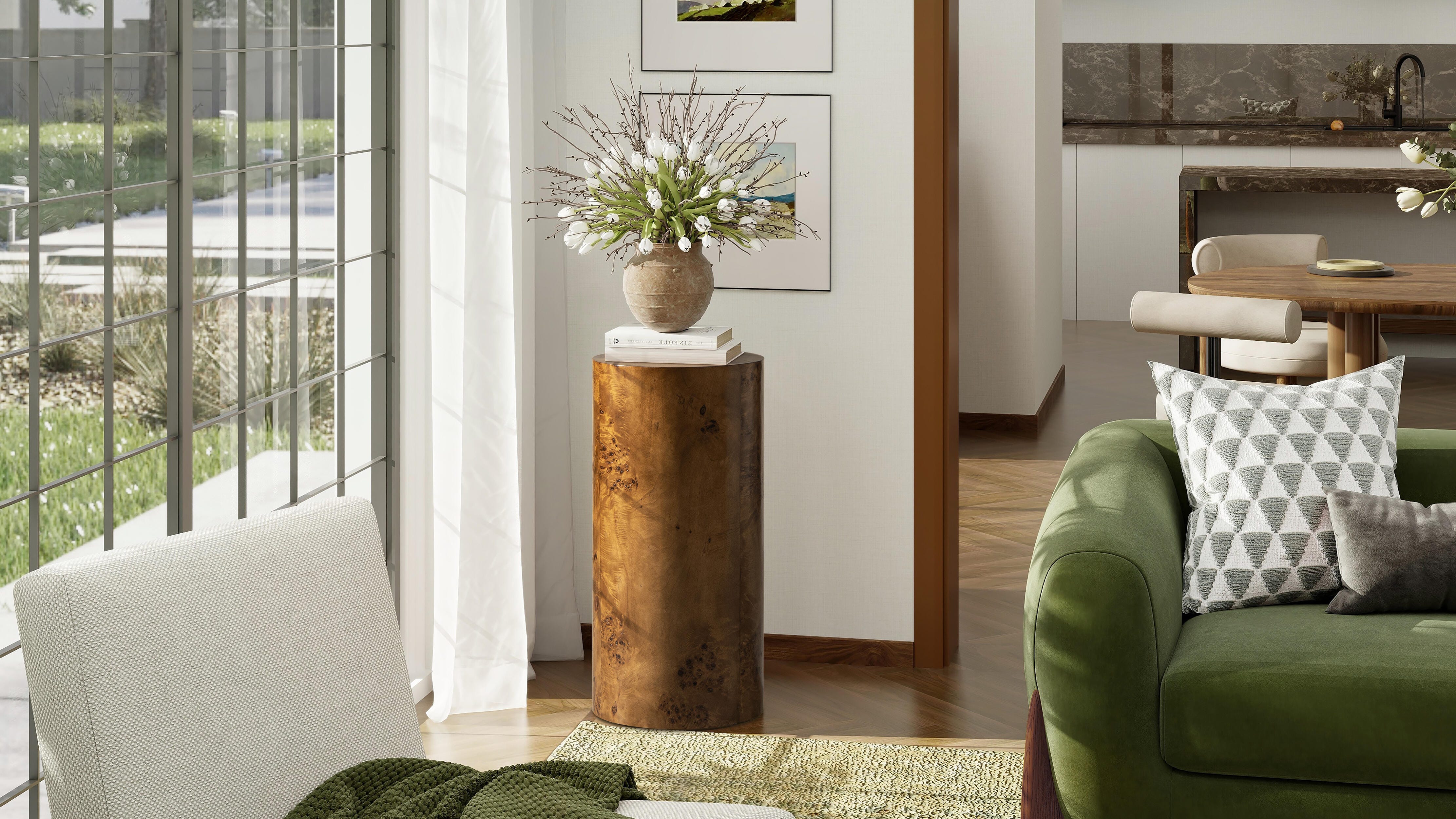 Jennifer Taylor Home Nebula Pillar Side Table, Medium Brown Walnut, large
