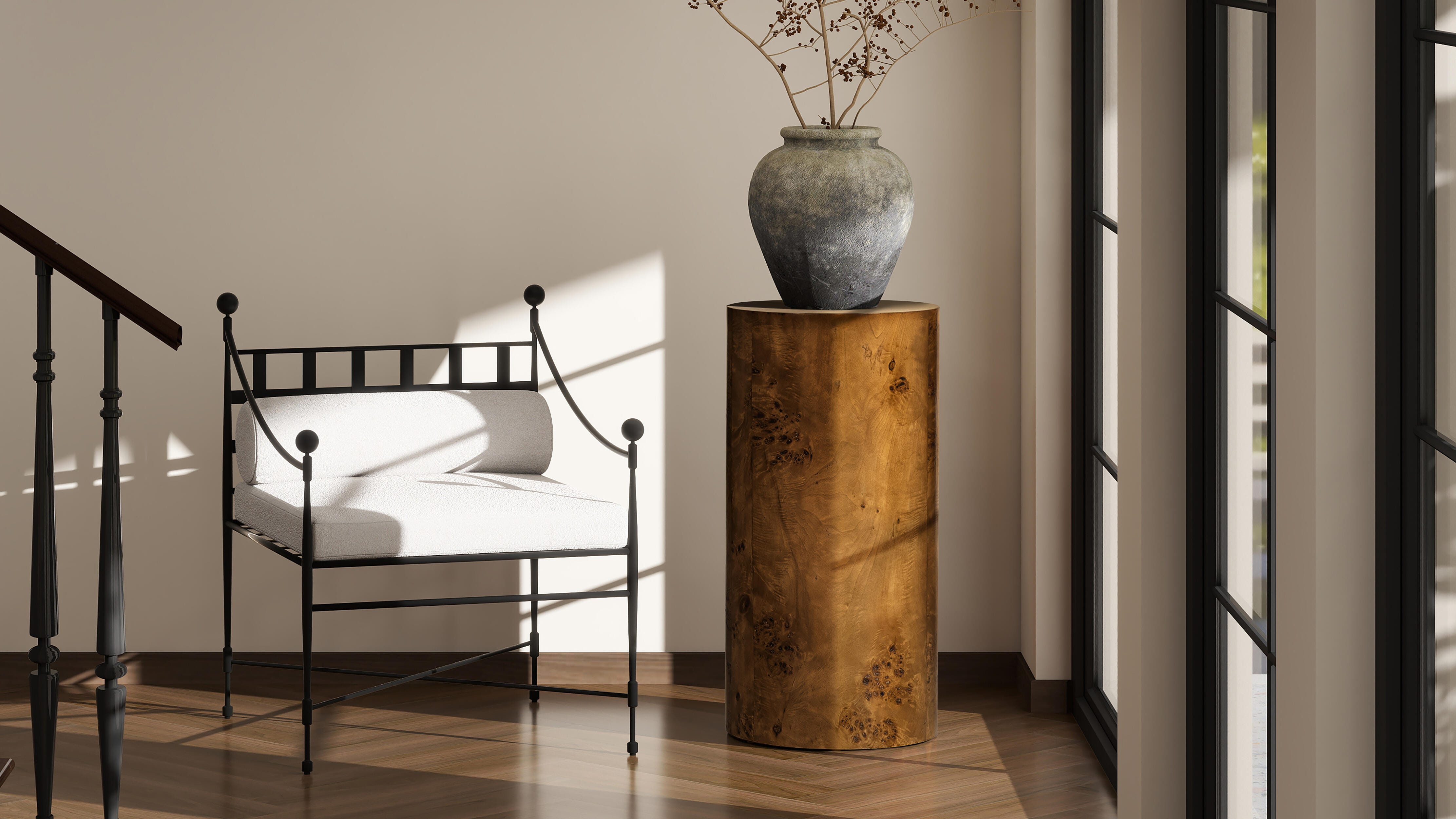 Jennifer Taylor Home Nebula Pillar Side Table, Medium Brown Walnut, large