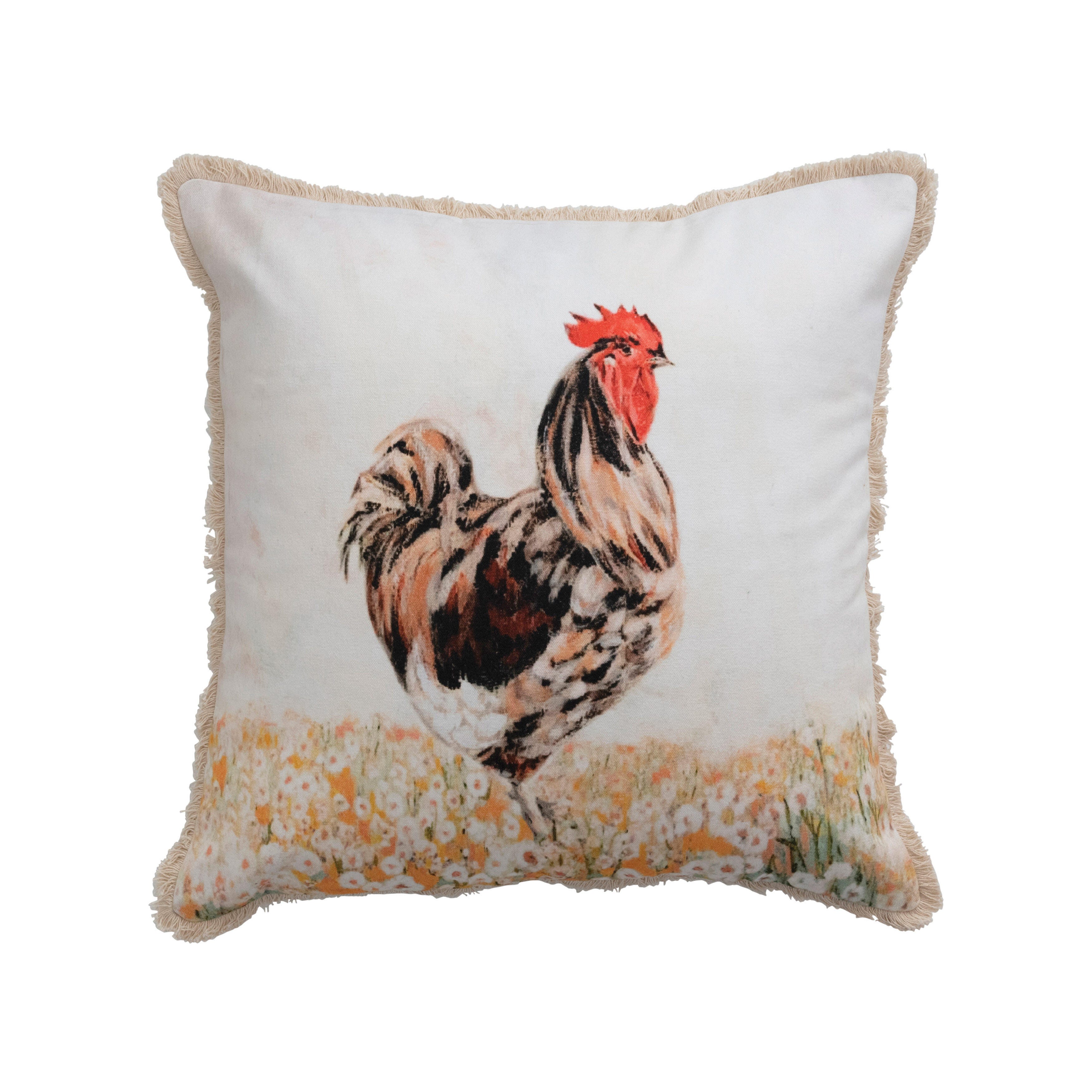 Storied Home Fringed Rooster Decorative Throw Pillow, , large