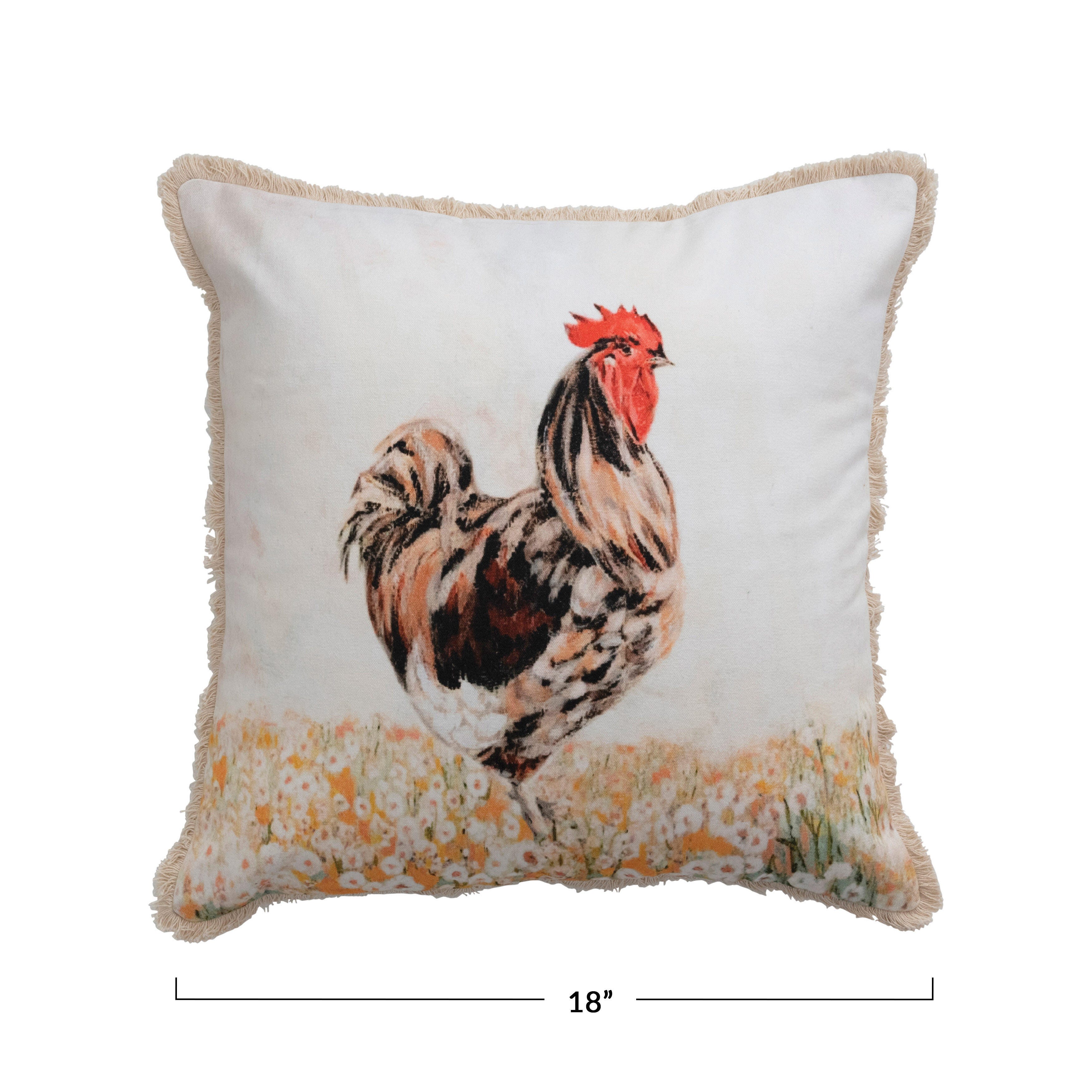 Storied Home Fringed Rooster Decorative Throw Pillow, , large