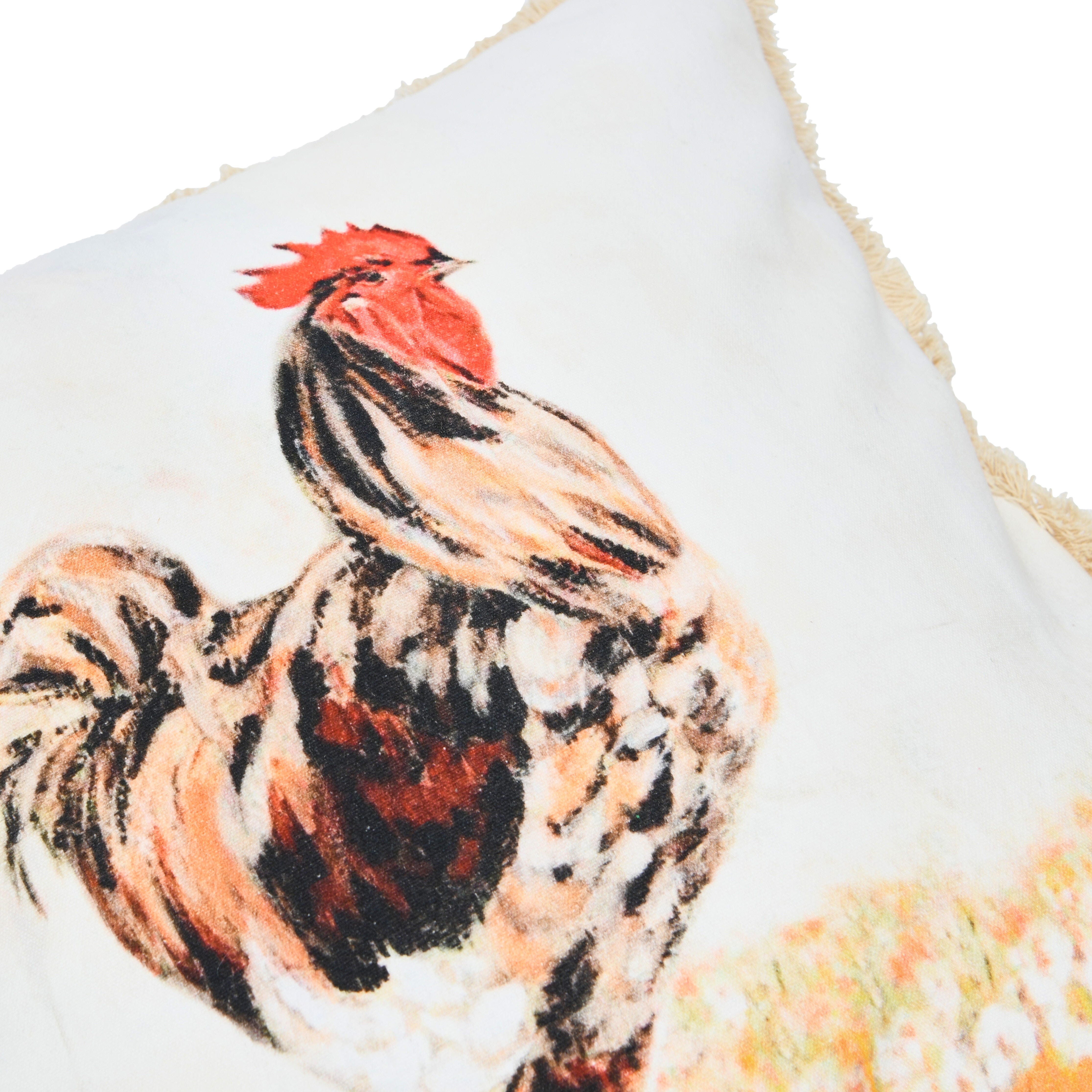 Storied Home Fringed Rooster Decorative Throw Pillow, , large