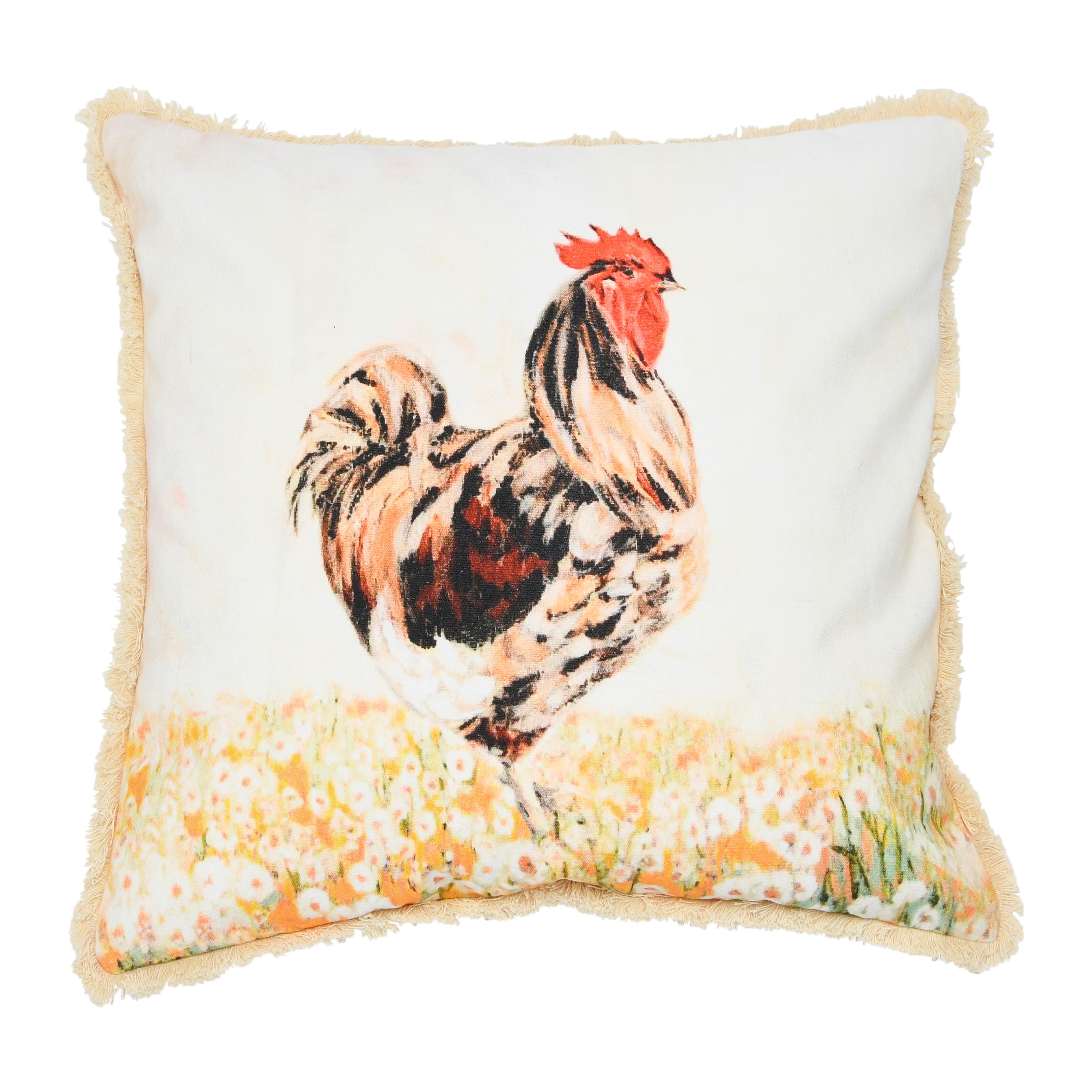 Storied Home Fringed Rooster Decorative Throw Pillow, , large