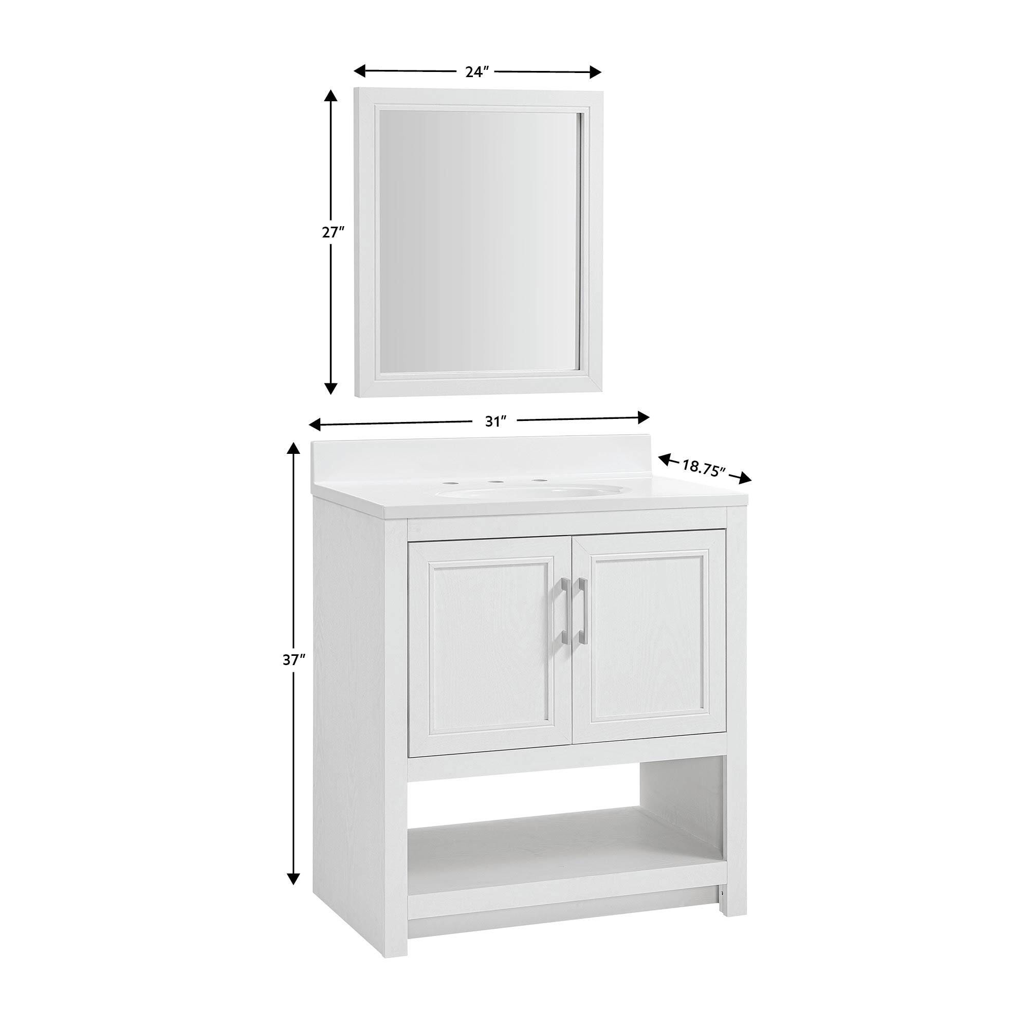 Linon Cami Wide Bathroom Vanity with Mirror, White, large