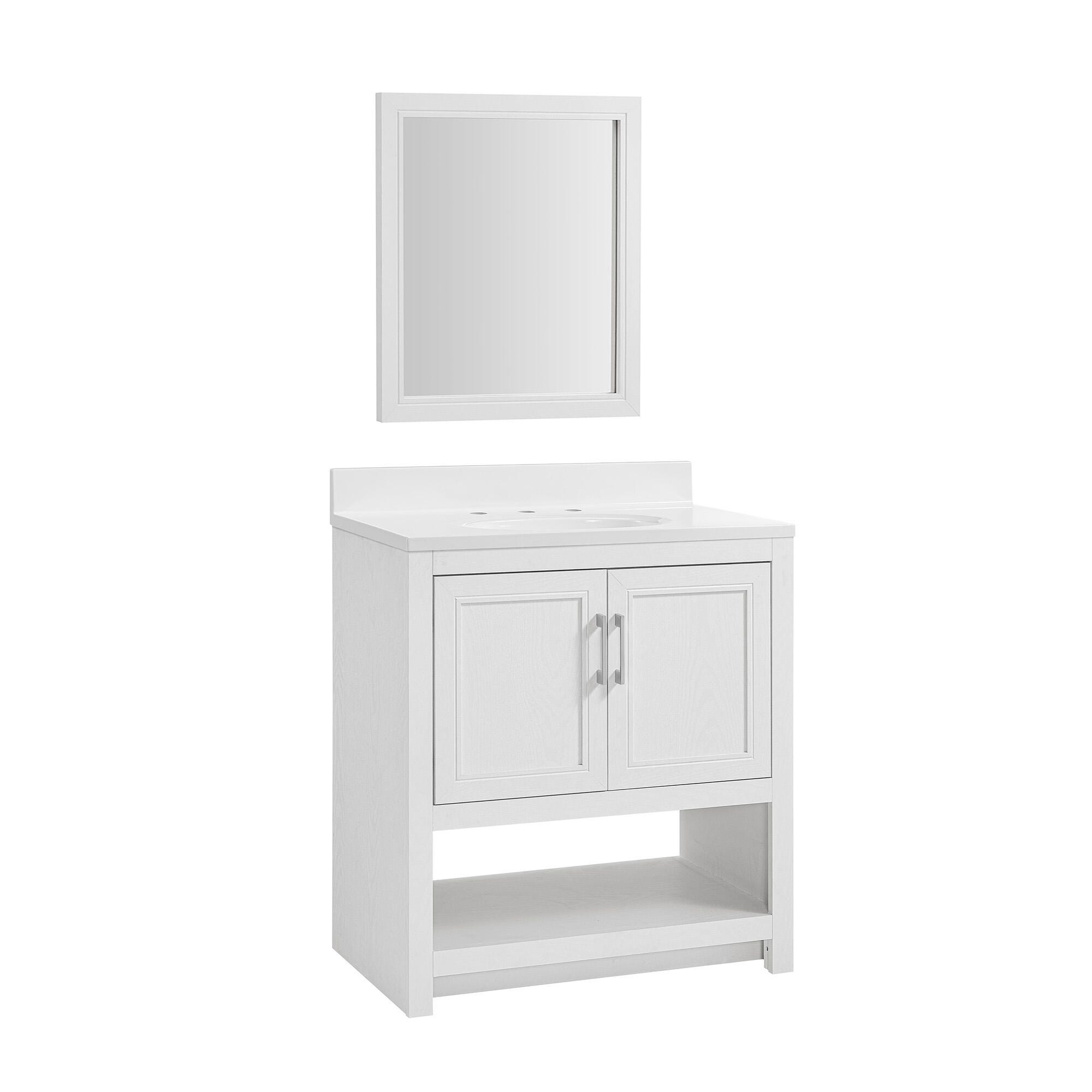Linon Cami Wide Bathroom Vanity with Mirror, White, large