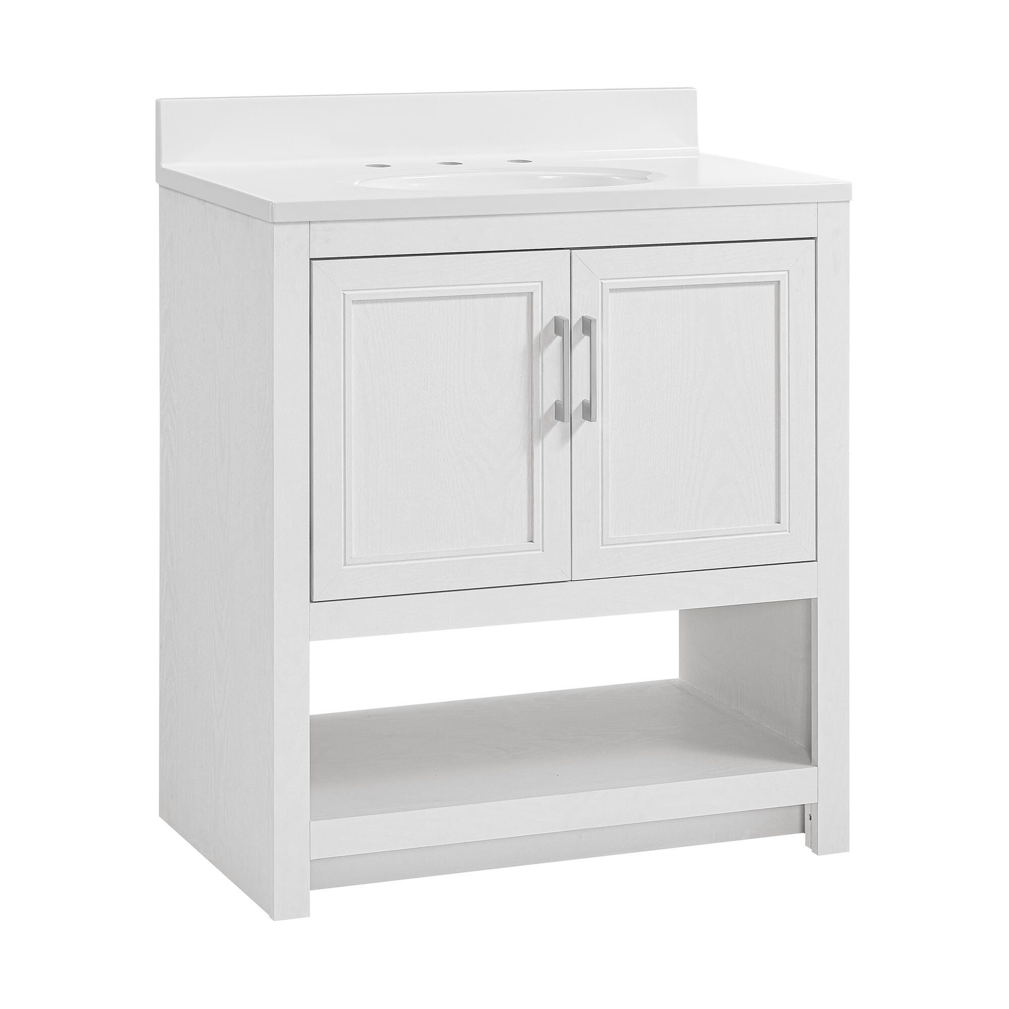 Linon Cami Wide Bathroom Vanity with Mirror, White, large