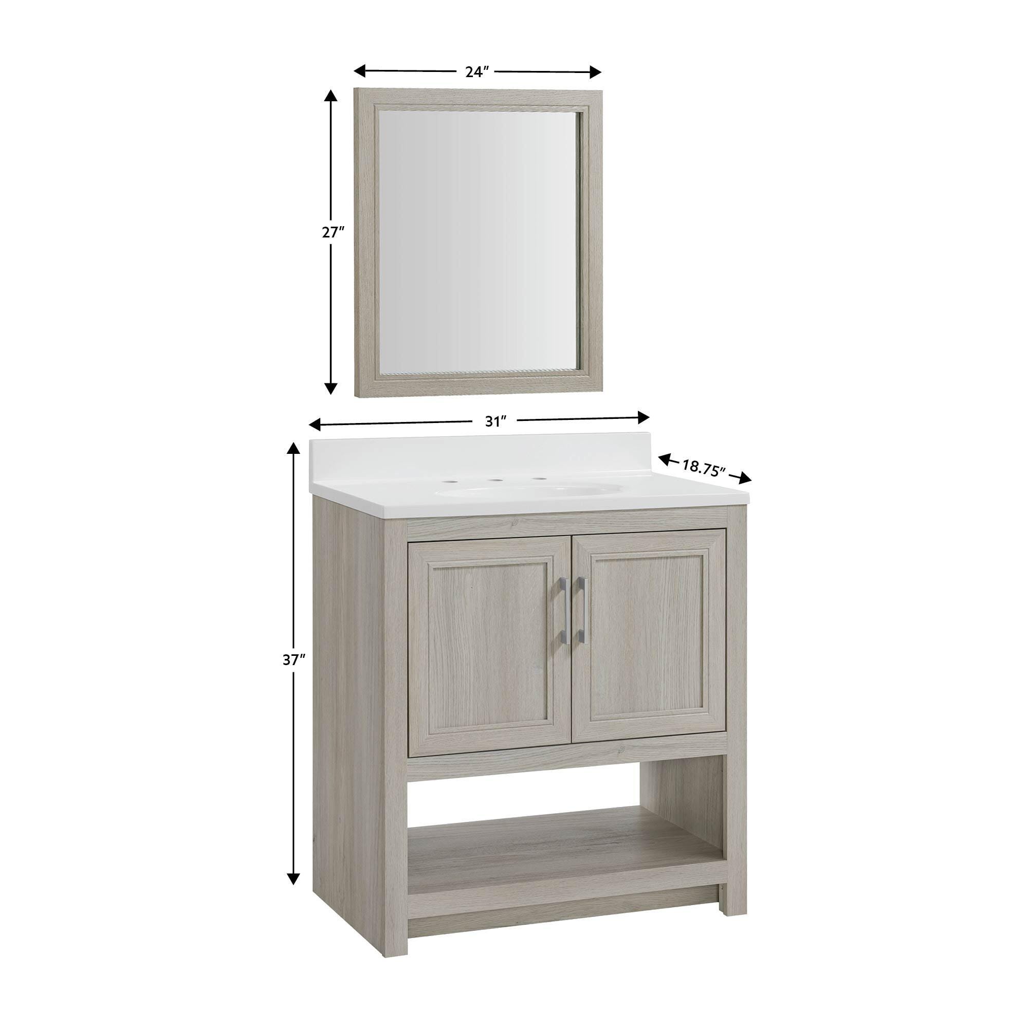 Linon Cami Wide Bathroom Vanity with Mirror, Sandstone, large