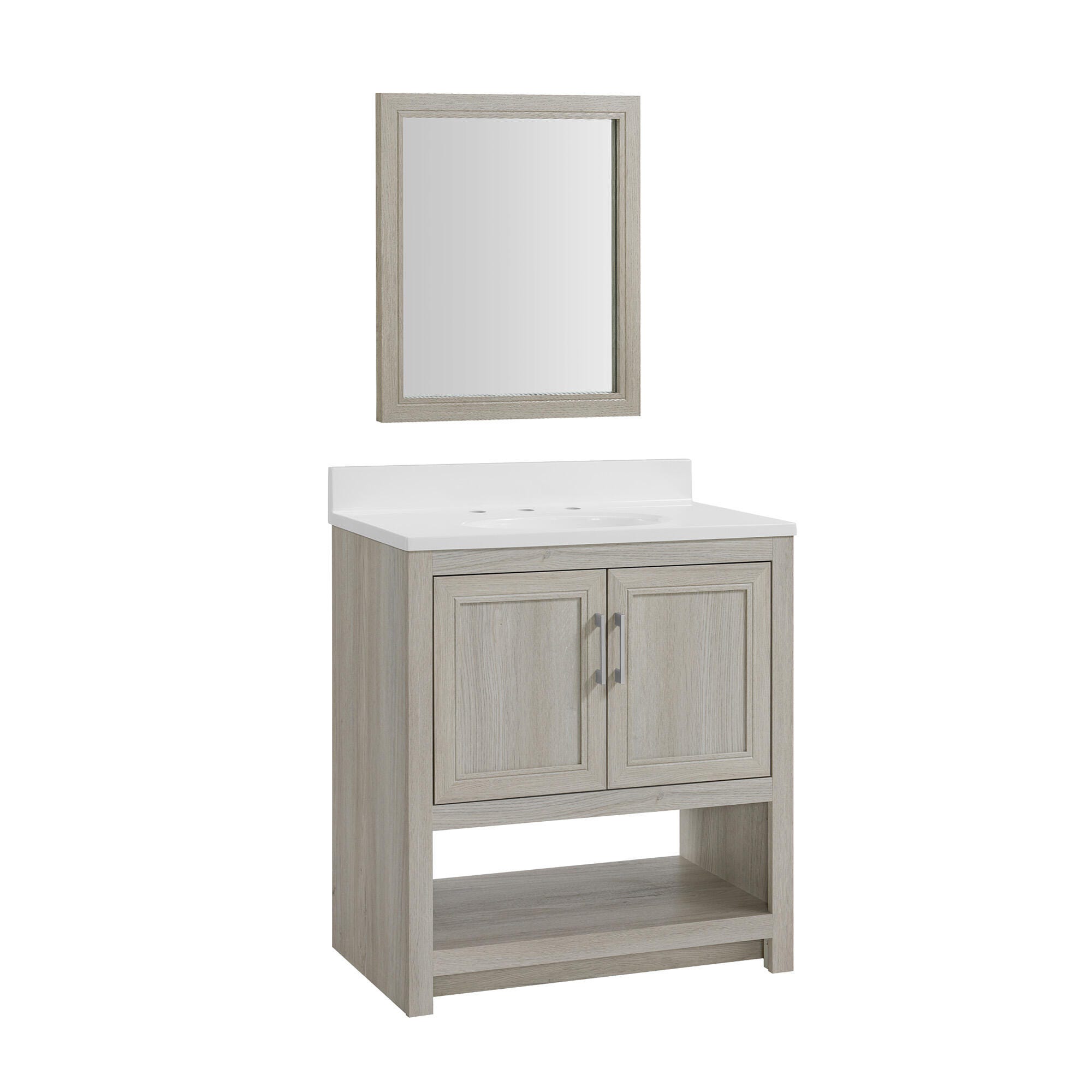 Linon Cami Wide Bathroom Vanity with Mirror, Sandstone, large