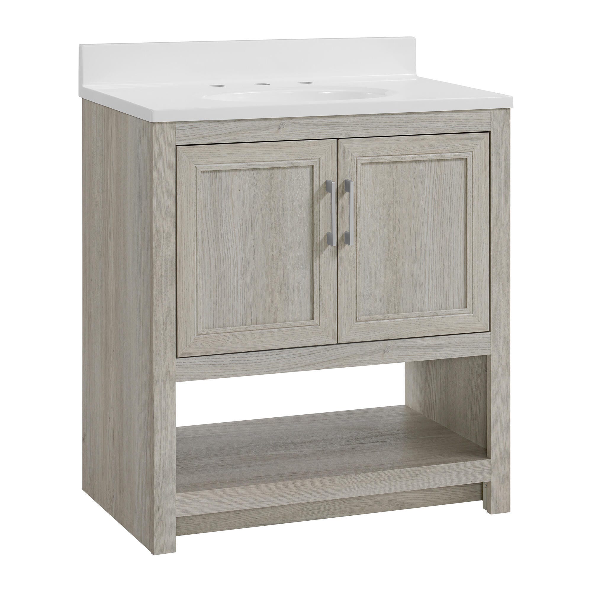 Linon Cami Wide Bathroom Vanity with Mirror, Sandstone, large