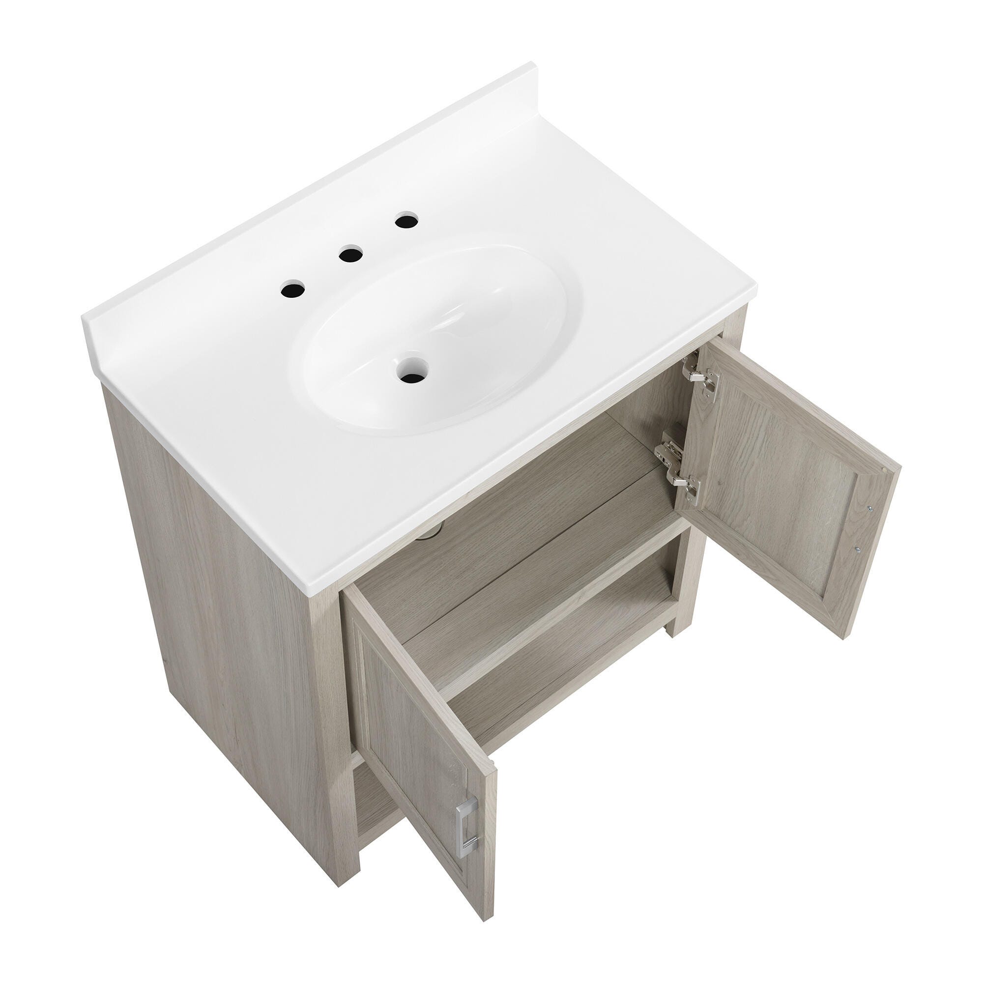 Linon Cami Wide Bathroom Vanity with Mirror, Sandstone, large