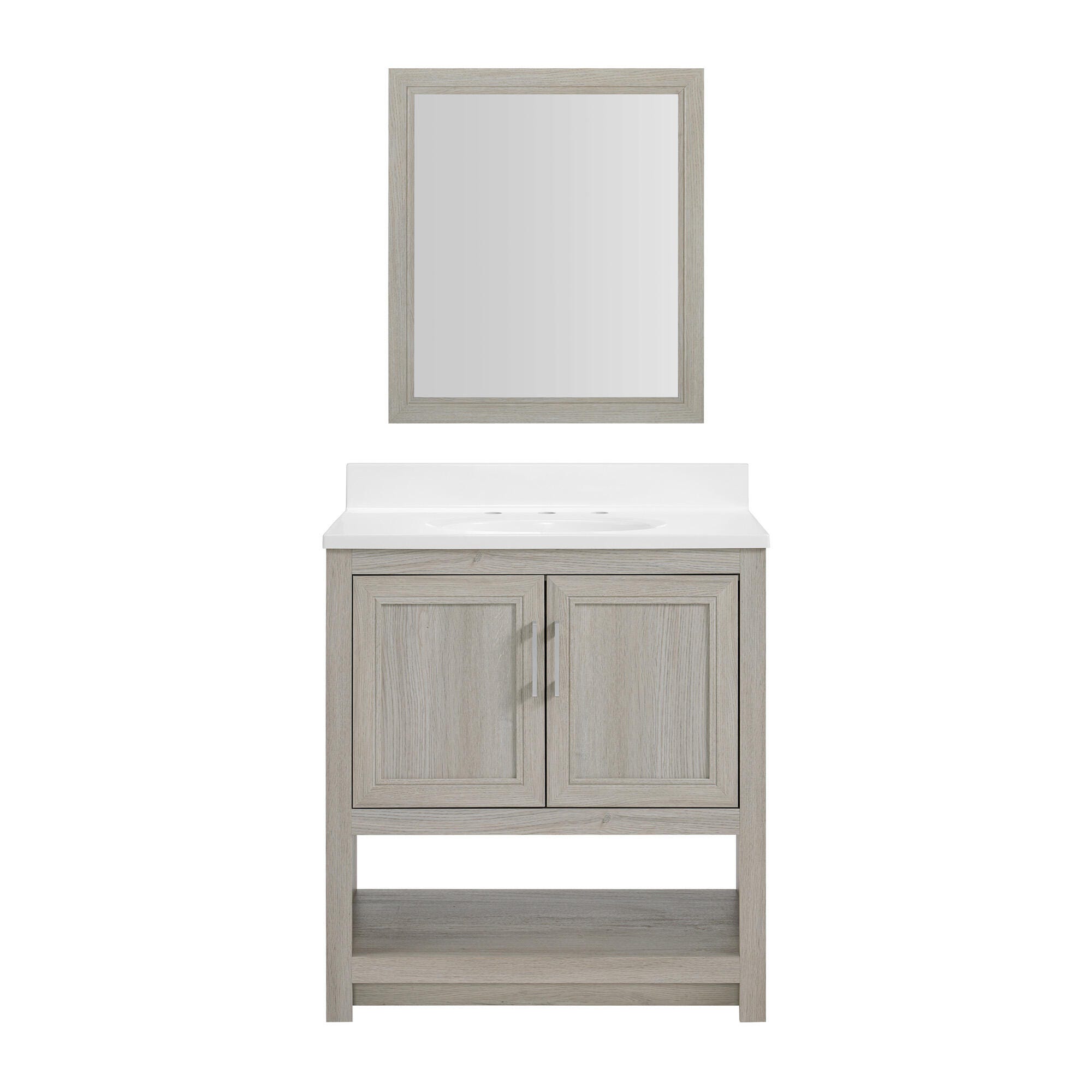 Linon Cami Wide Bathroom Vanity with Mirror, Sandstone, large