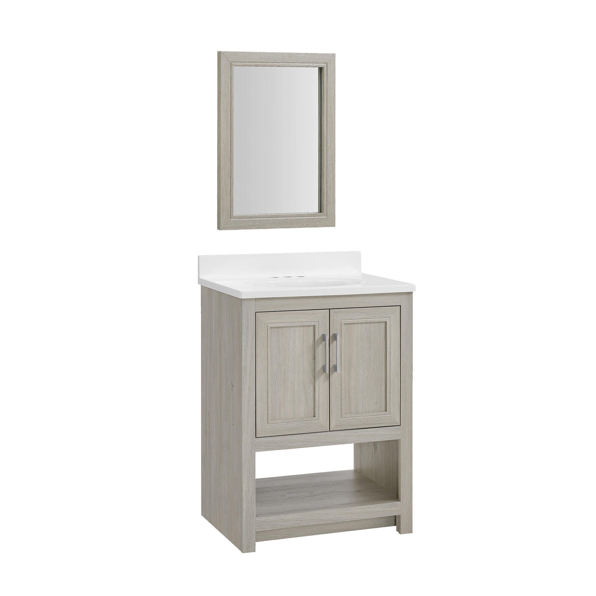 Linon Cami Bathroom Vanity with Mirror, Sandstone, large