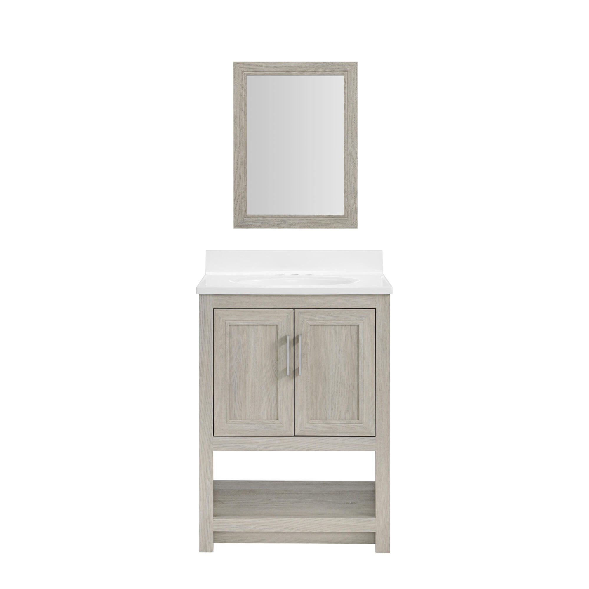 Linon Cami Bathroom Vanity with Mirror, Sandstone, large