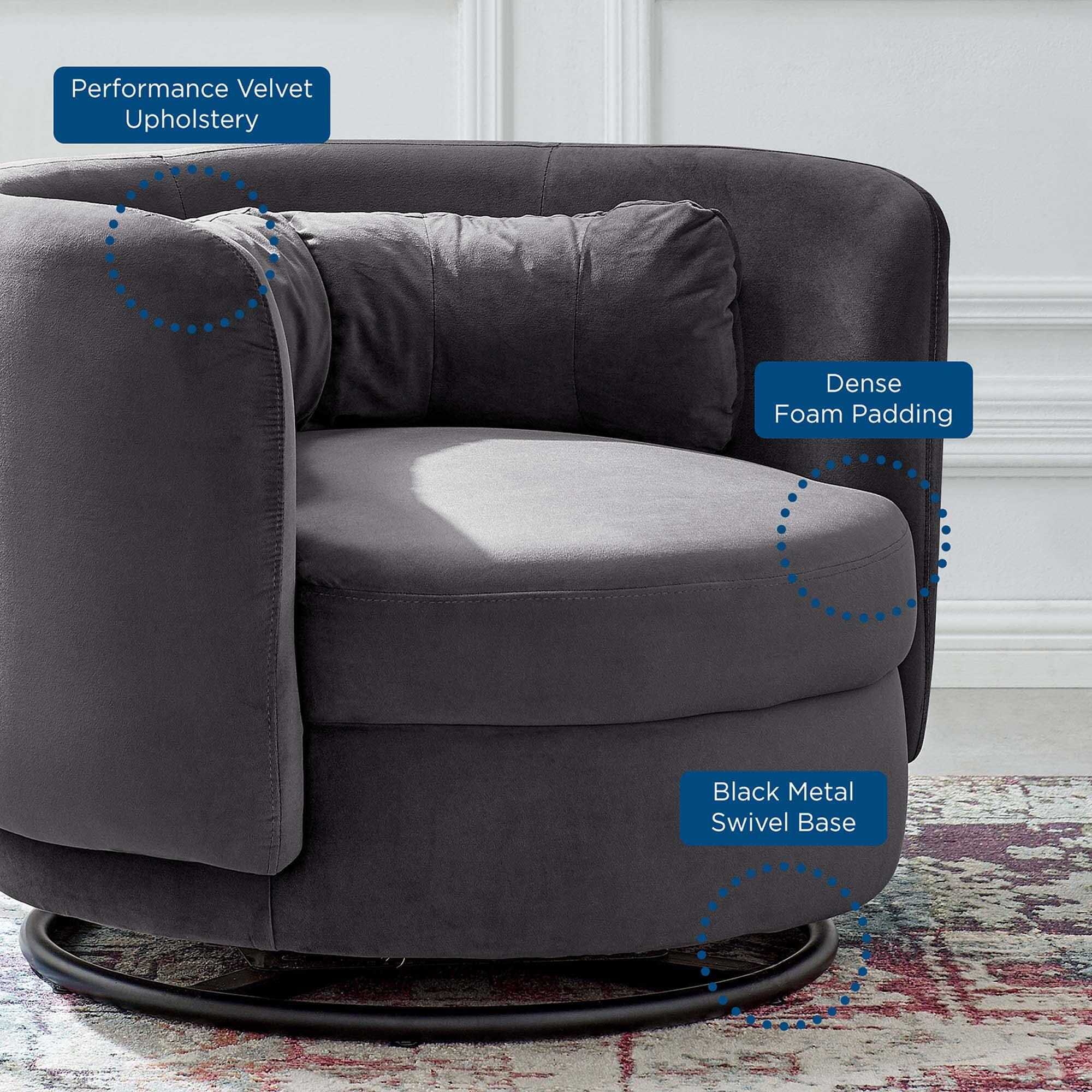Modway Relish Swivel Accent Chair, Gray, large