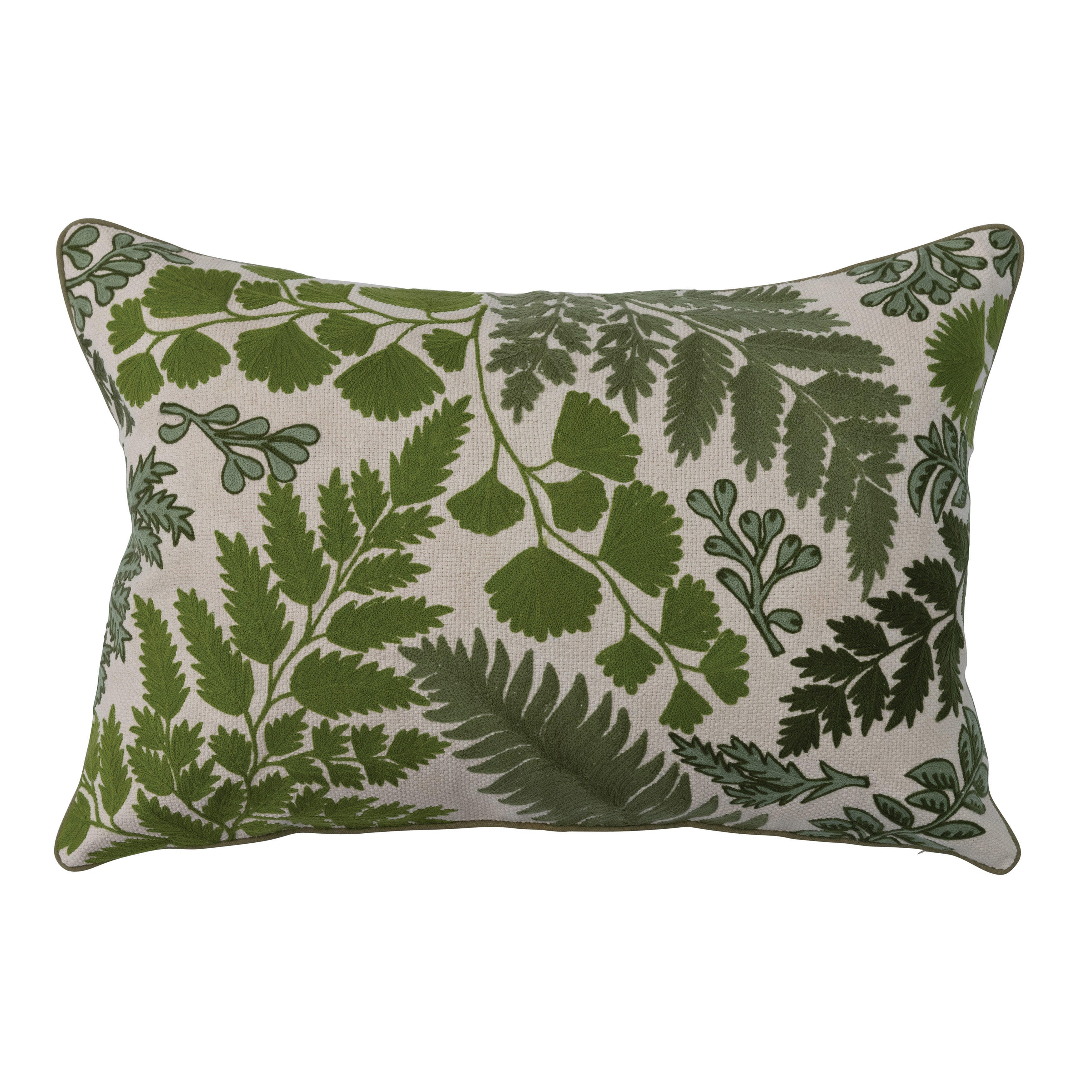 Storied Home Leafy Embroidered Decorative Pillow, , large
