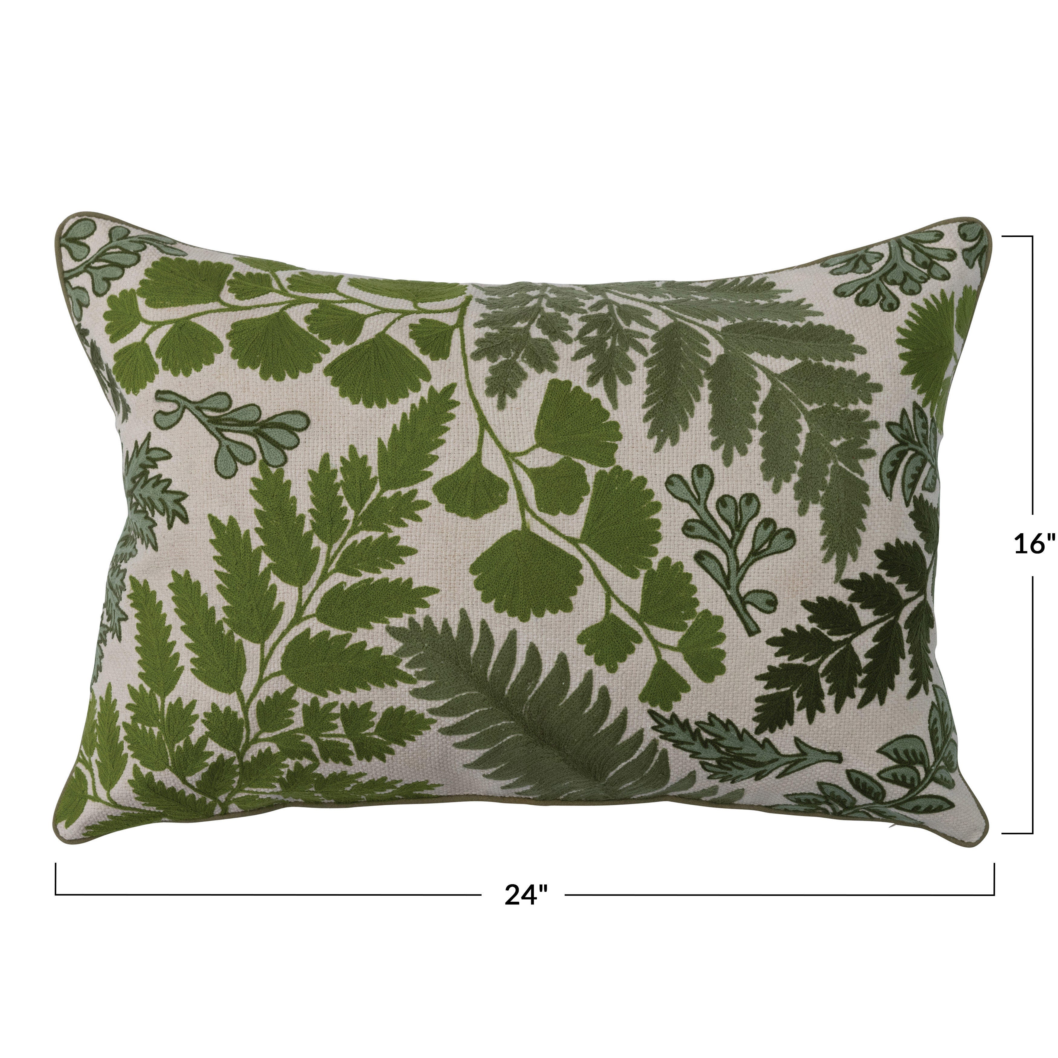 Storied Home Leafy Embroidered Decorative Pillow, , large