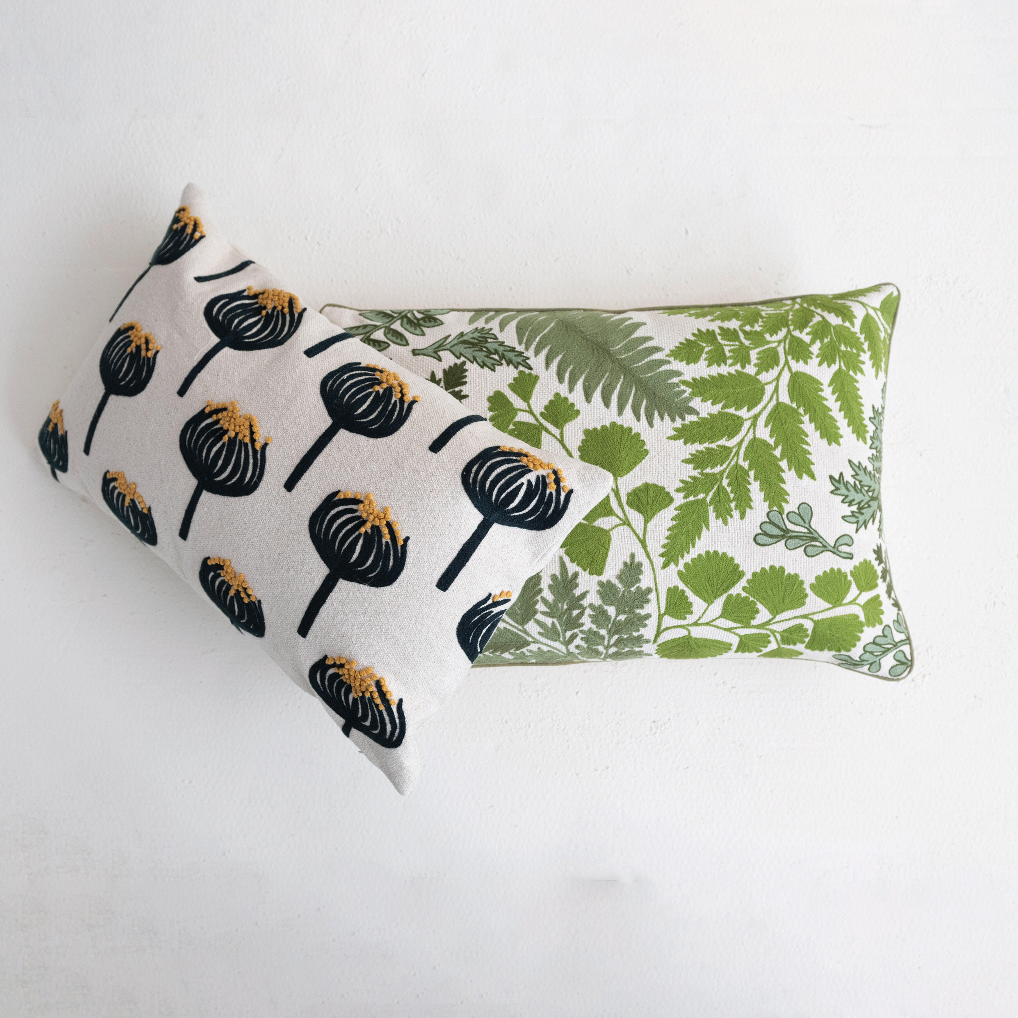 Storied Home Leafy Embroidered Decorative Pillow, , large