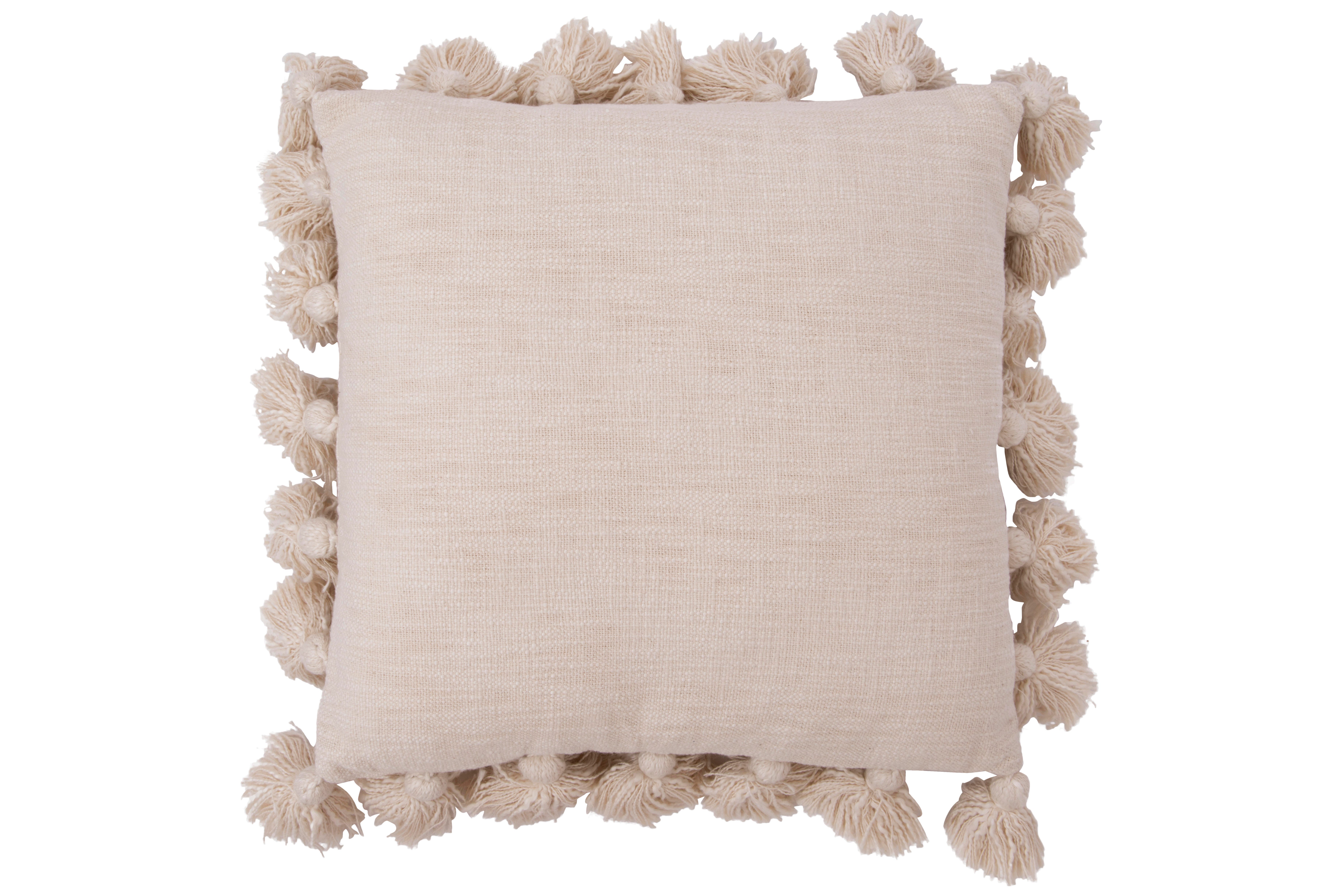 Storied Home Tasseled Decorative Throw Pillow, Cream, large