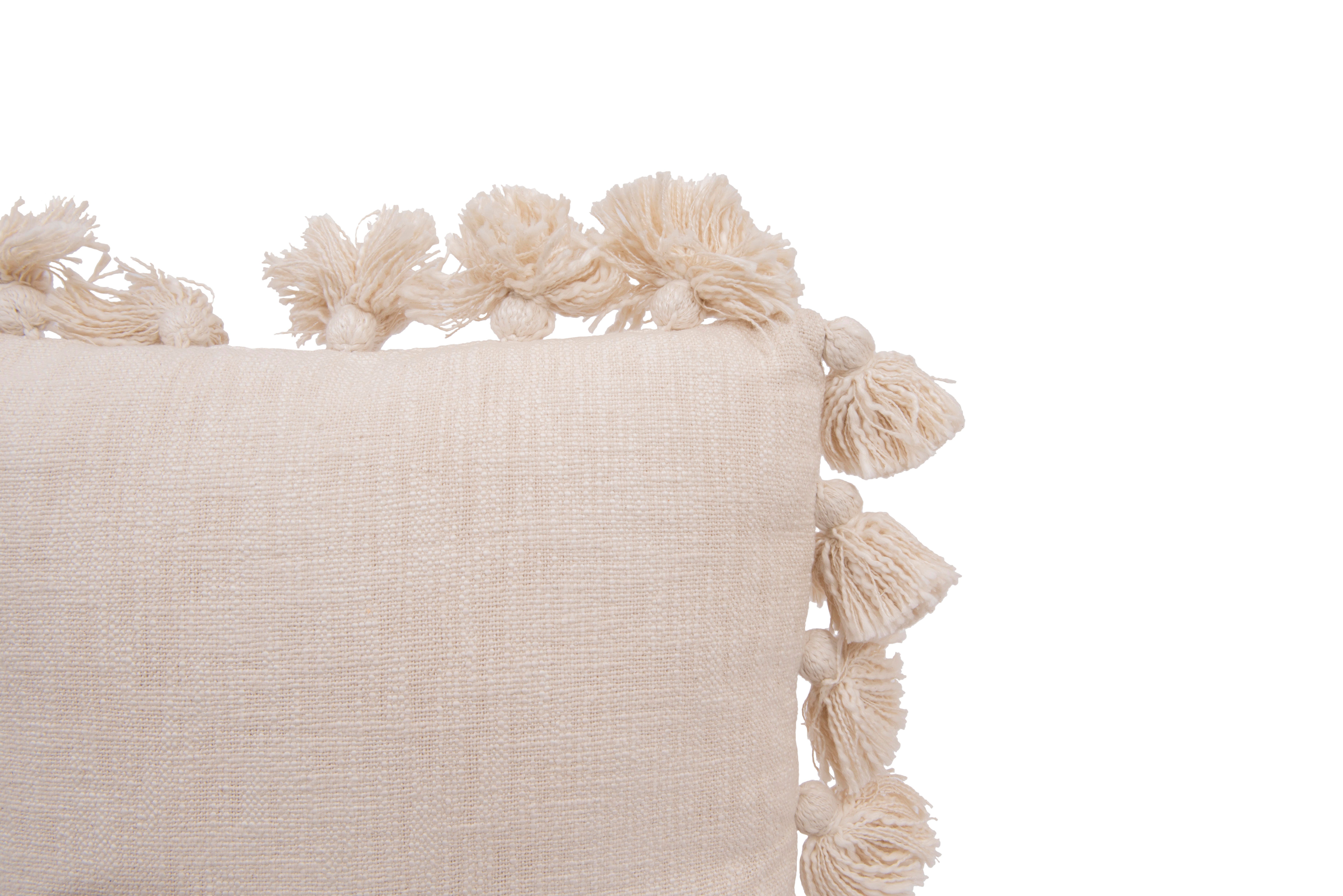 Storied Home Tasseled Decorative Throw Pillow, Cream, large