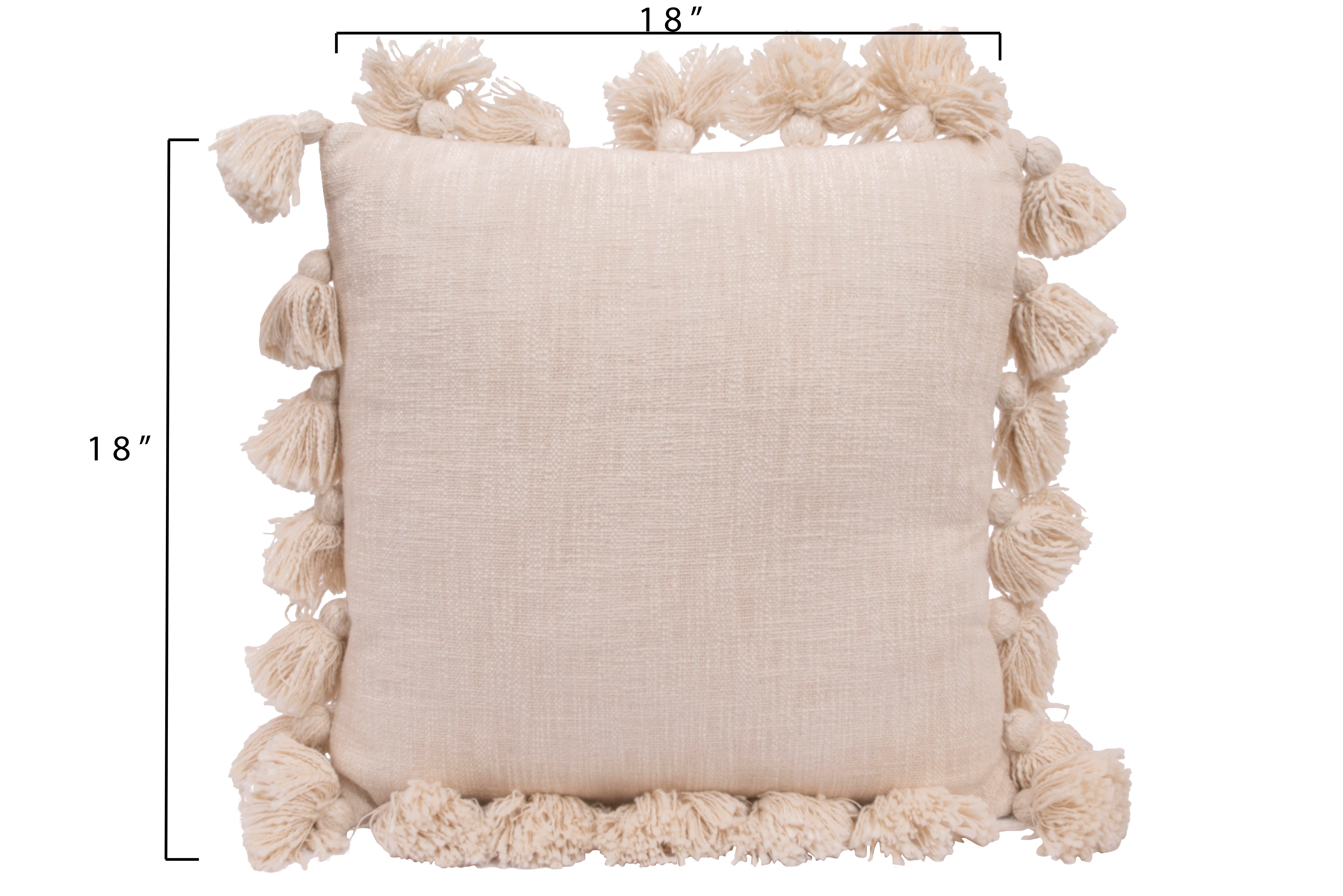 Storied Home Tasseled Decorative Throw Pillow, Cream, large
