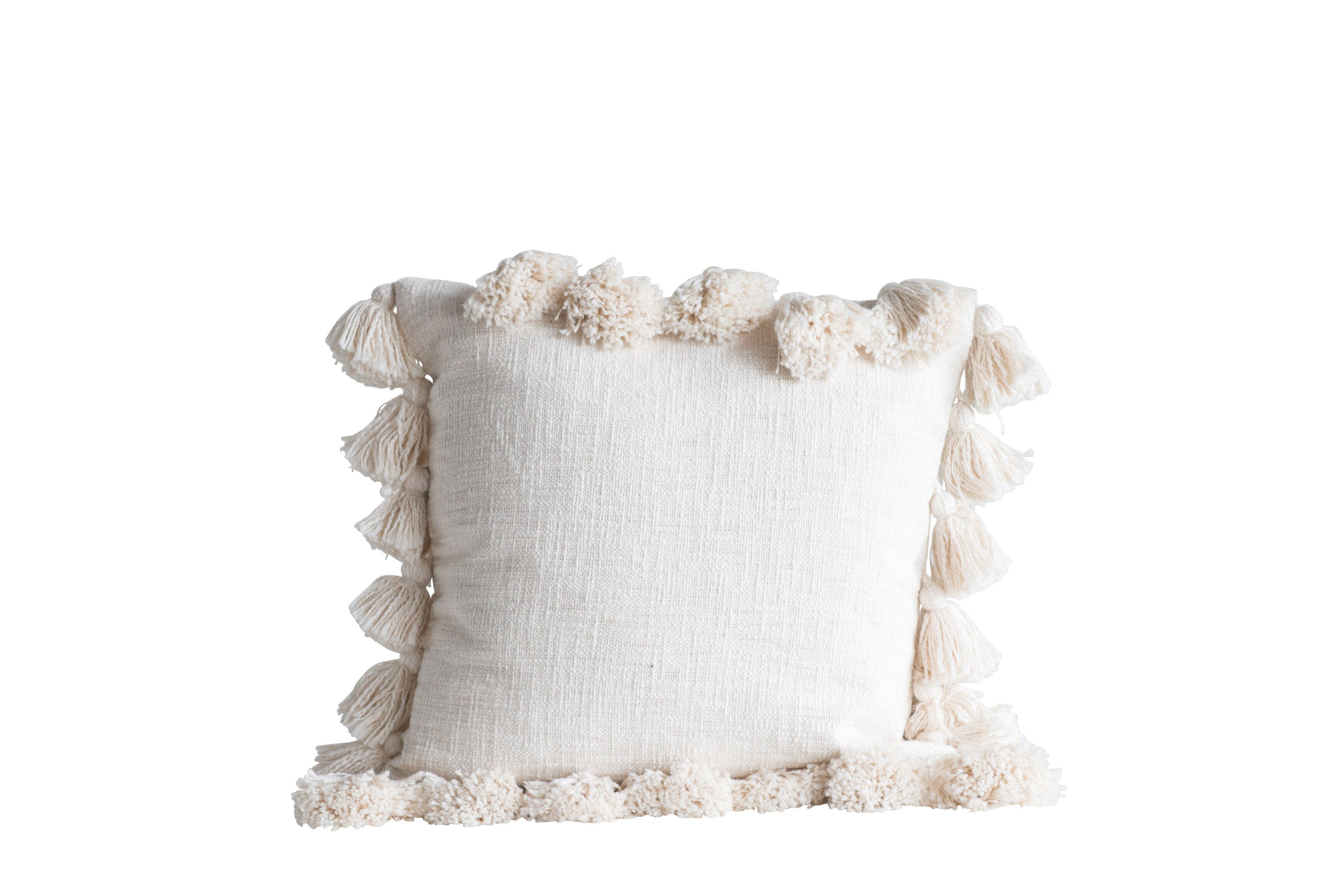 Storied Home Tasseled Decorative Throw Pillow, Cream, large