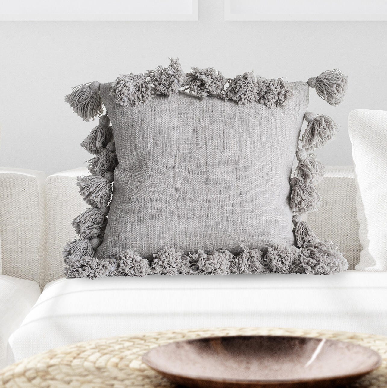 Storied Home Tasseled Decorative Throw Pillow, Gray, rollover