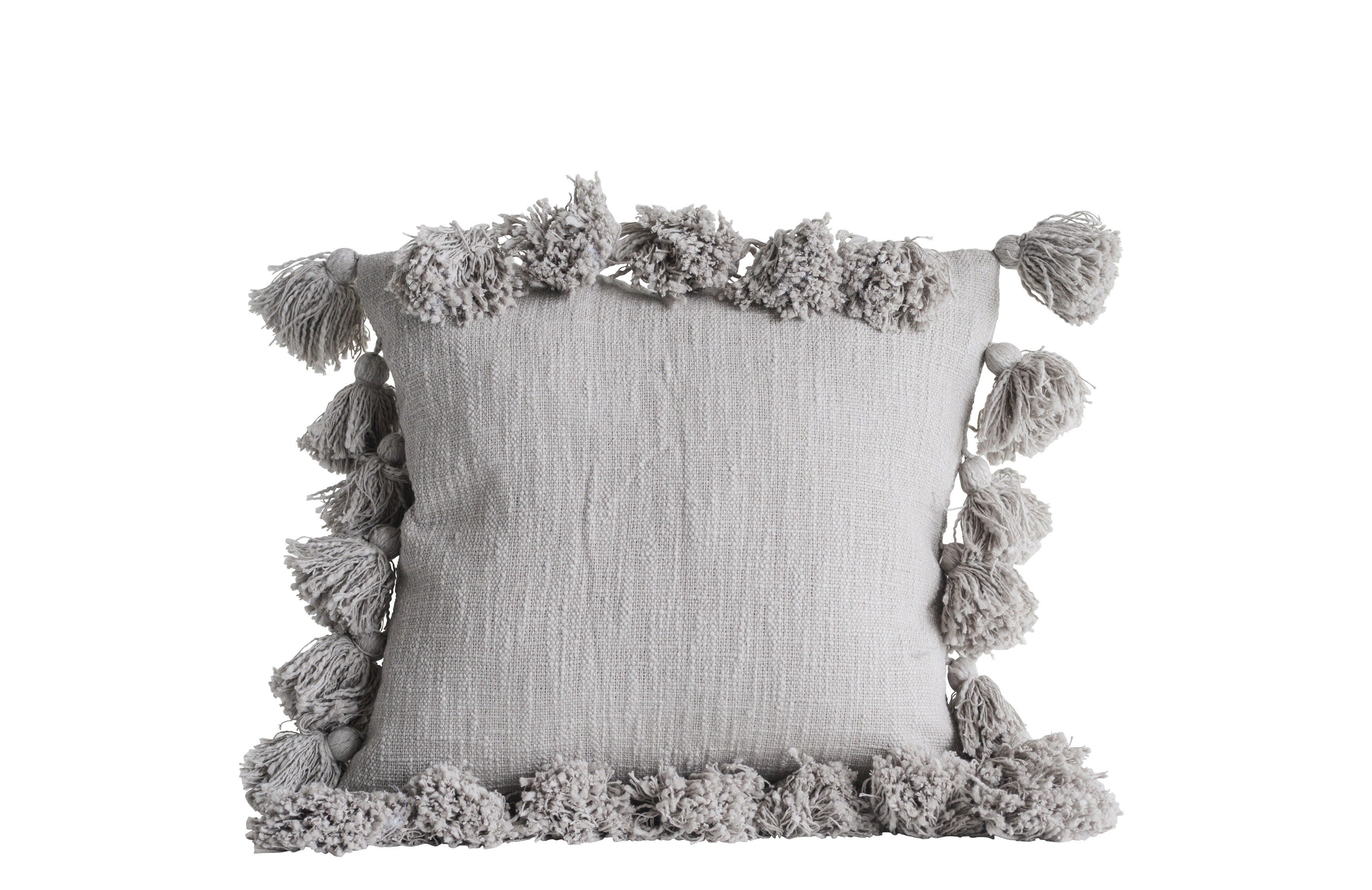 Storied Home Tasseled Decorative Throw Pillow, Gray, large