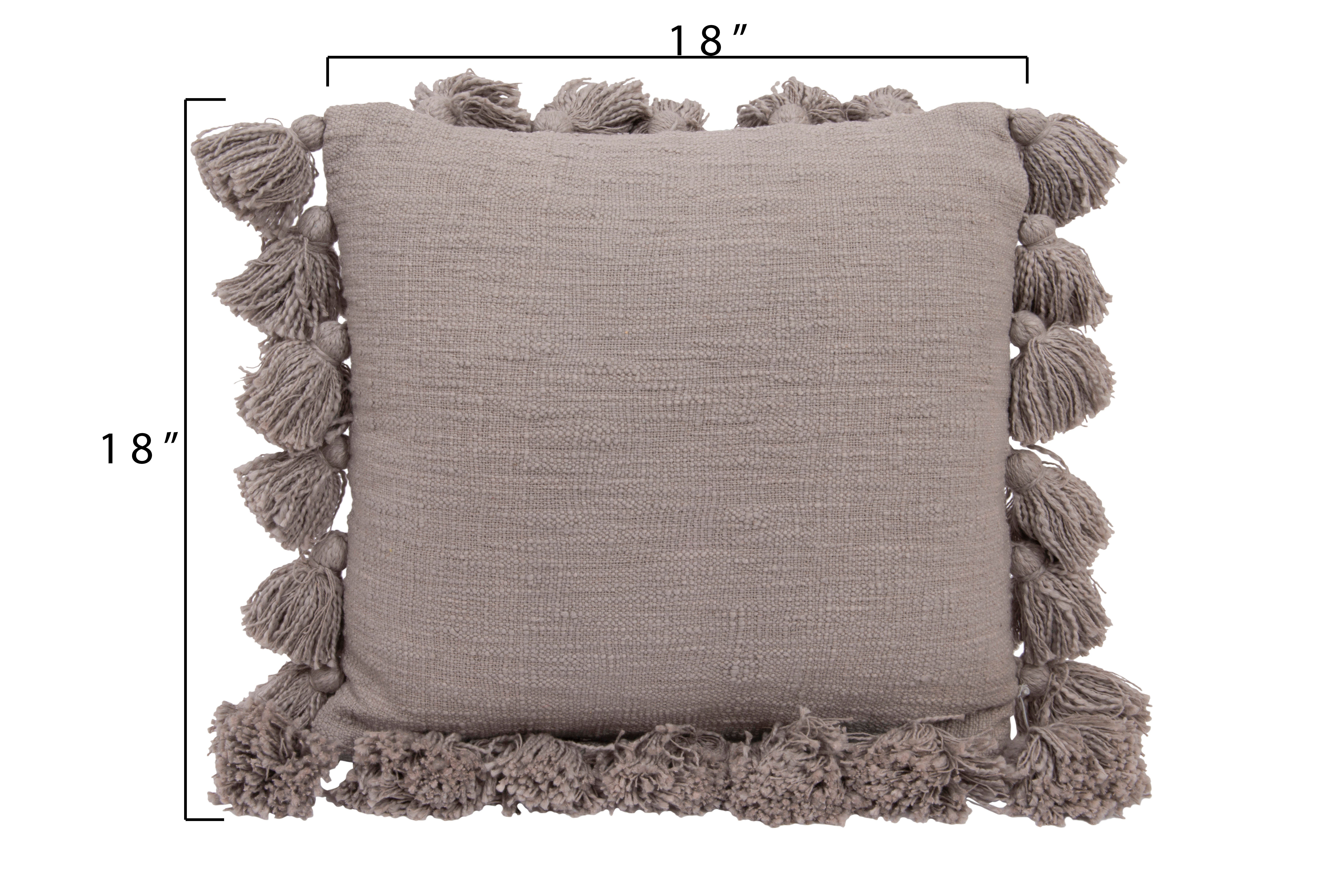 Storied Home Tasseled Decorative Throw Pillow, Gray, large