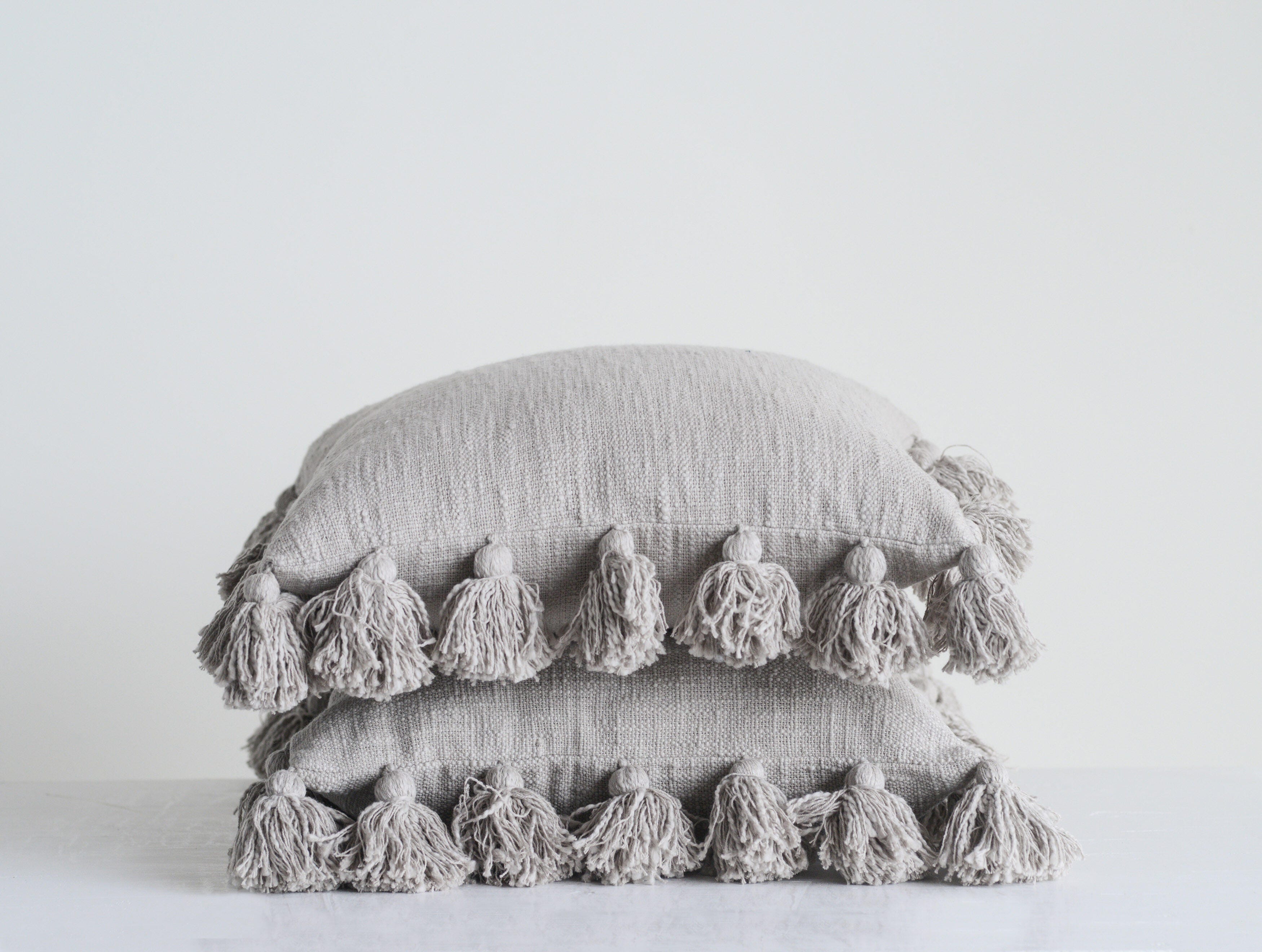 Storied Home Tasseled Decorative Throw Pillow, Gray, large