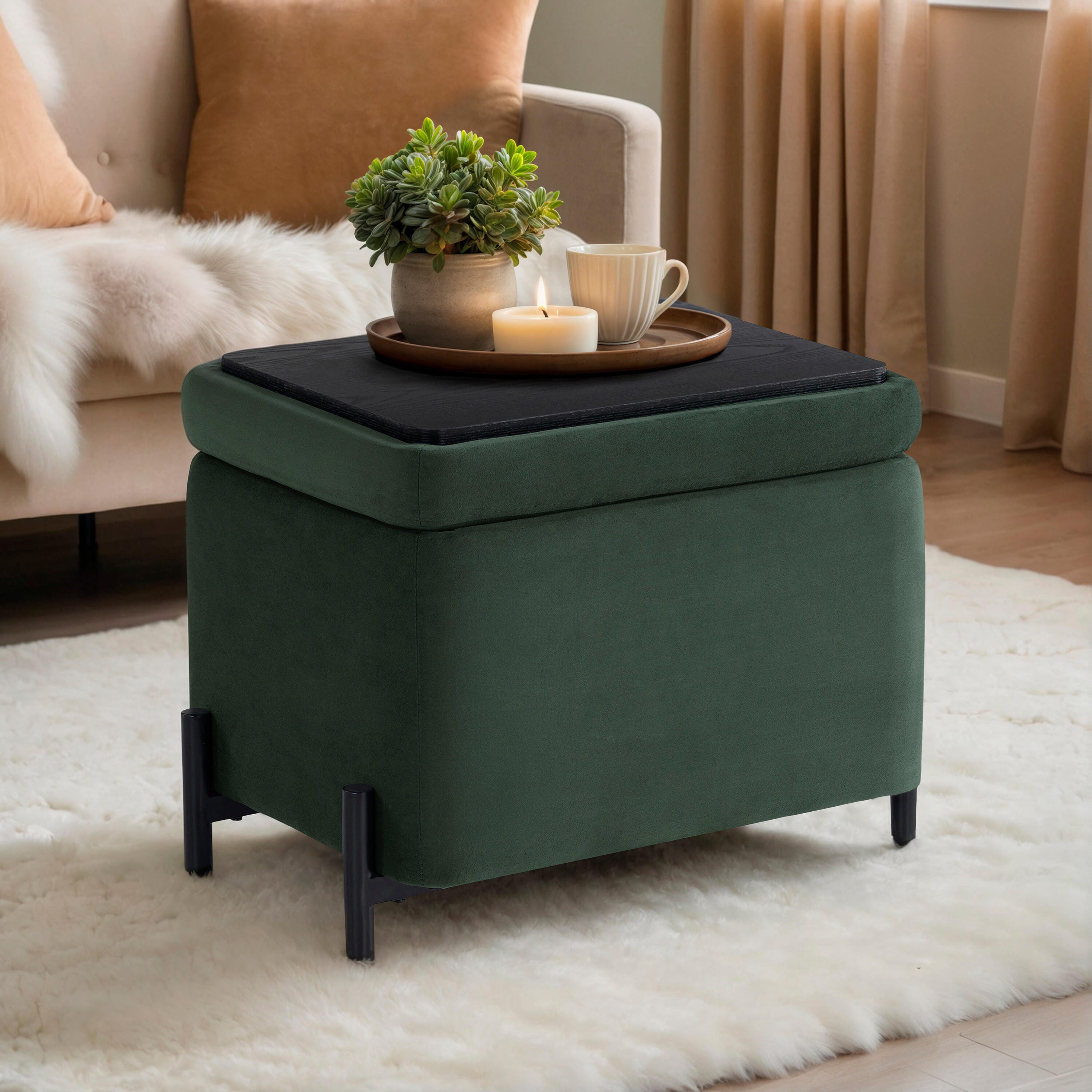 Studio Living Kensington Ottoman, Dark Green, rollover
