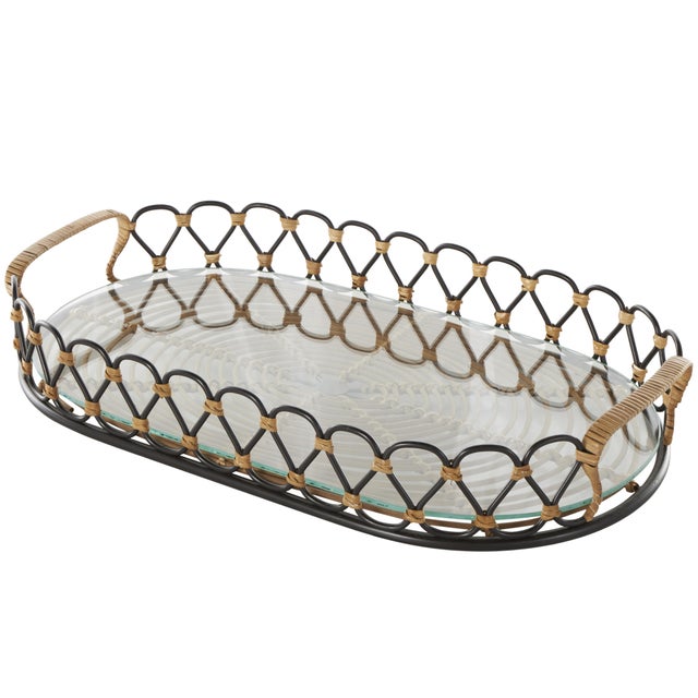 Bayberry Lane Decor Tray with Glass Base, Black