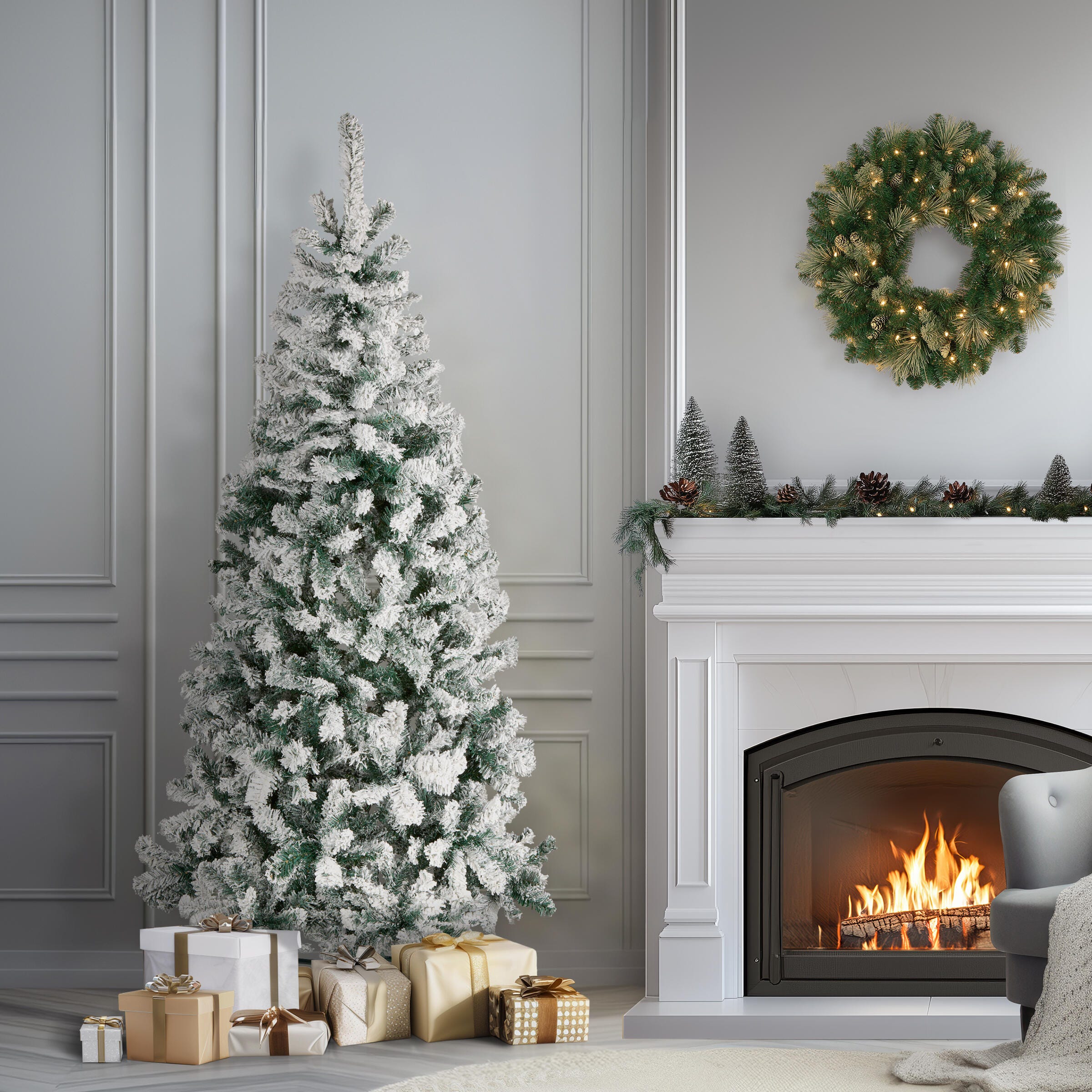 National Tree Company 6' Flocked Acacia Artificial Christmas Tree, , large