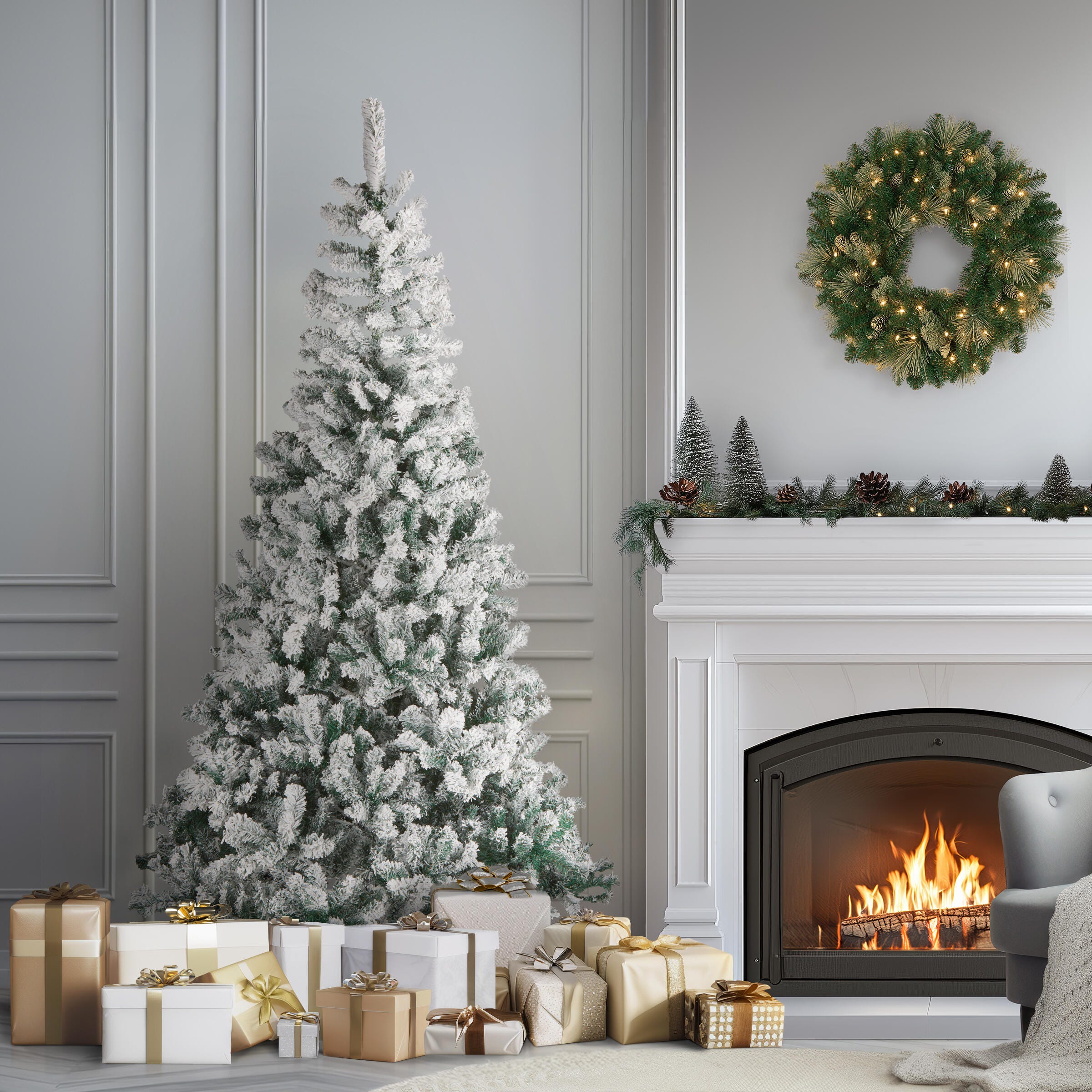 National Tree Company 7.5' Flocked Acacia Artificial Christmas Tree, , large