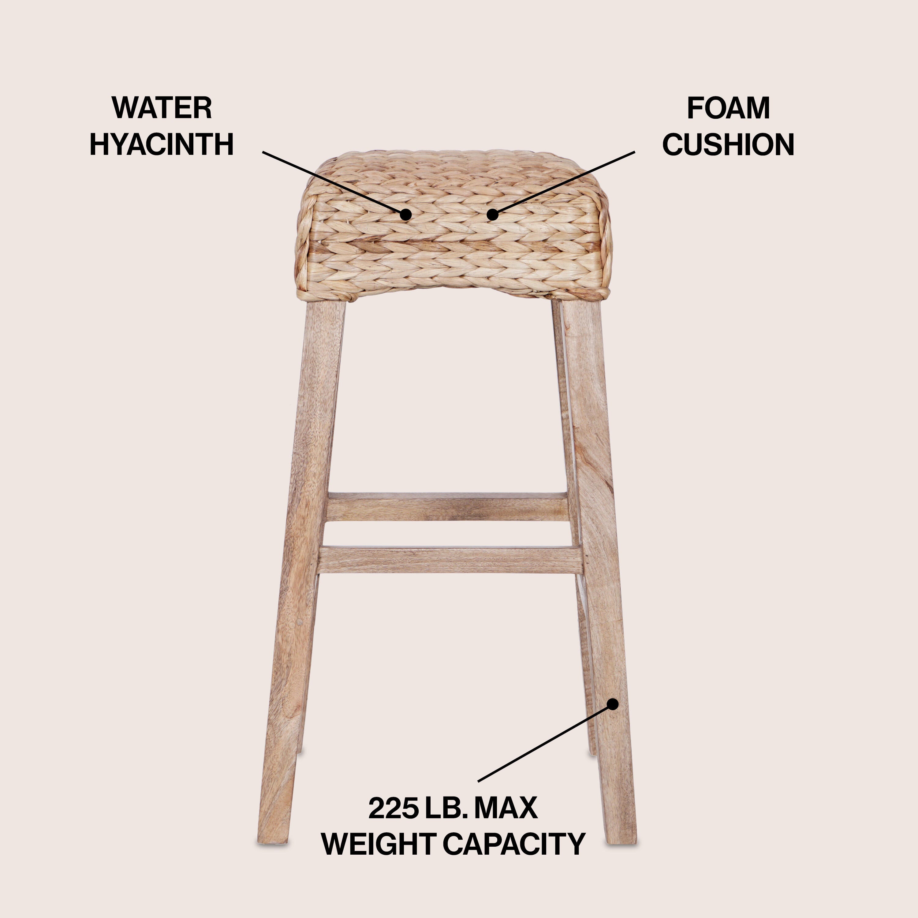 JONATHAN Y Maui Bar Height Bar Stool, Natural, large