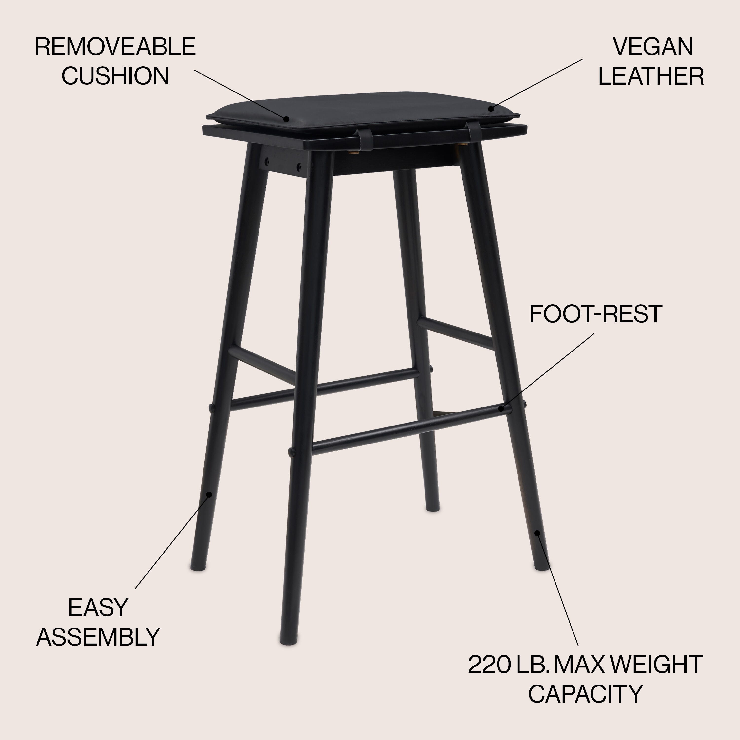 JONATHAN Y Peroni Bar Height Bar Stool, Black, large
