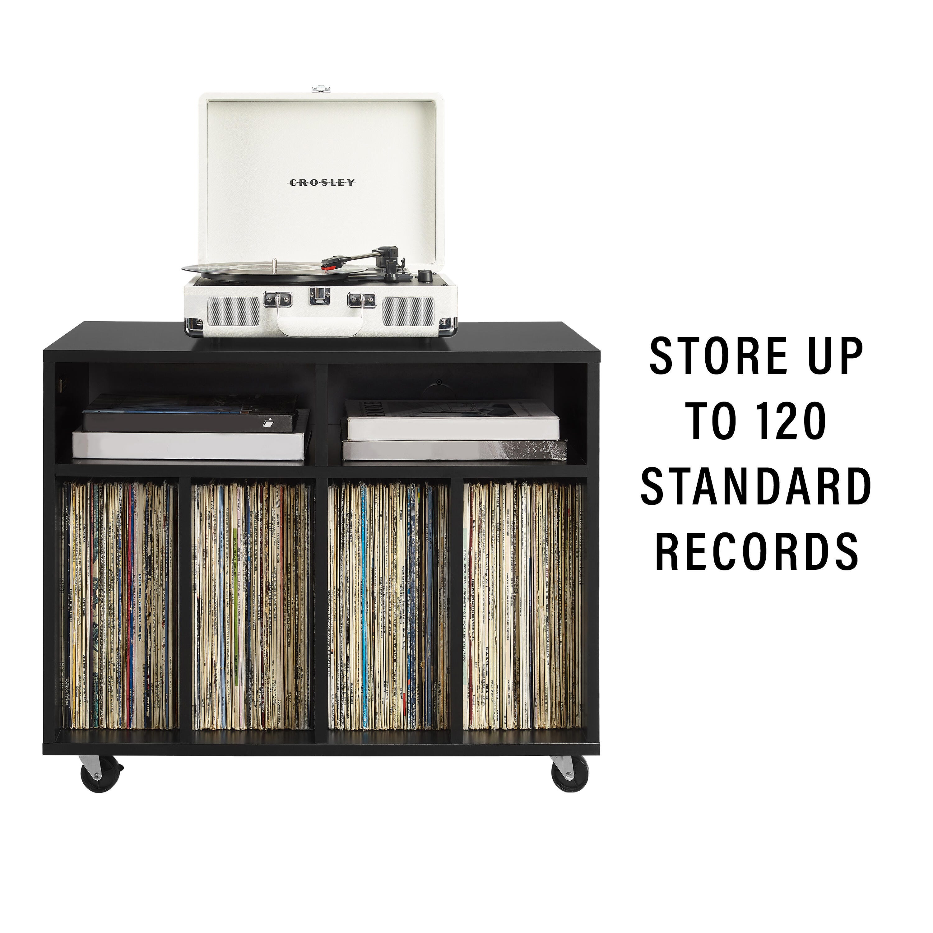 Crosley Furniture Carlo 27" Record Player Stand, Black, large