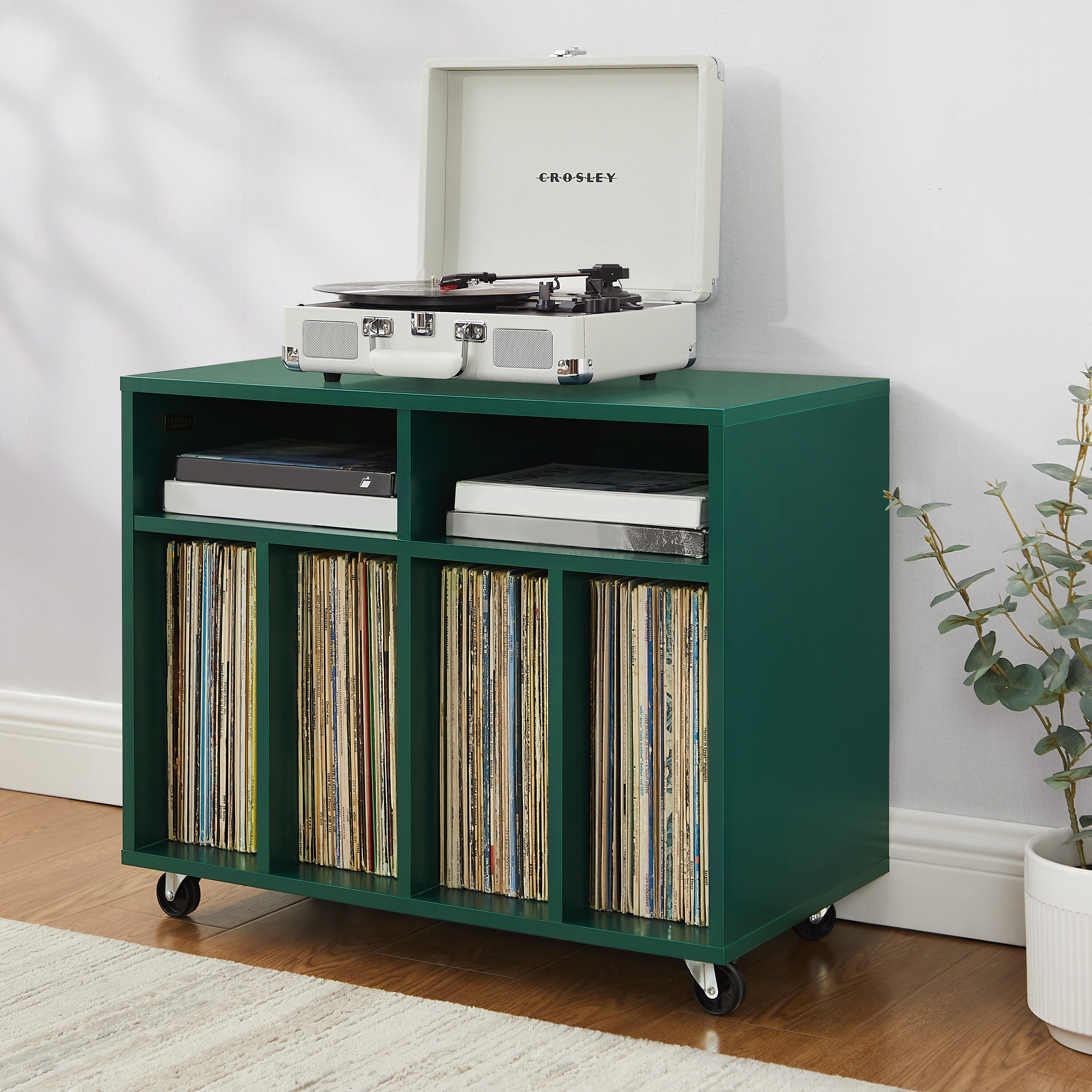 Crosley Furniture Carlo 27" Record Player Stand, Dark Teal, large