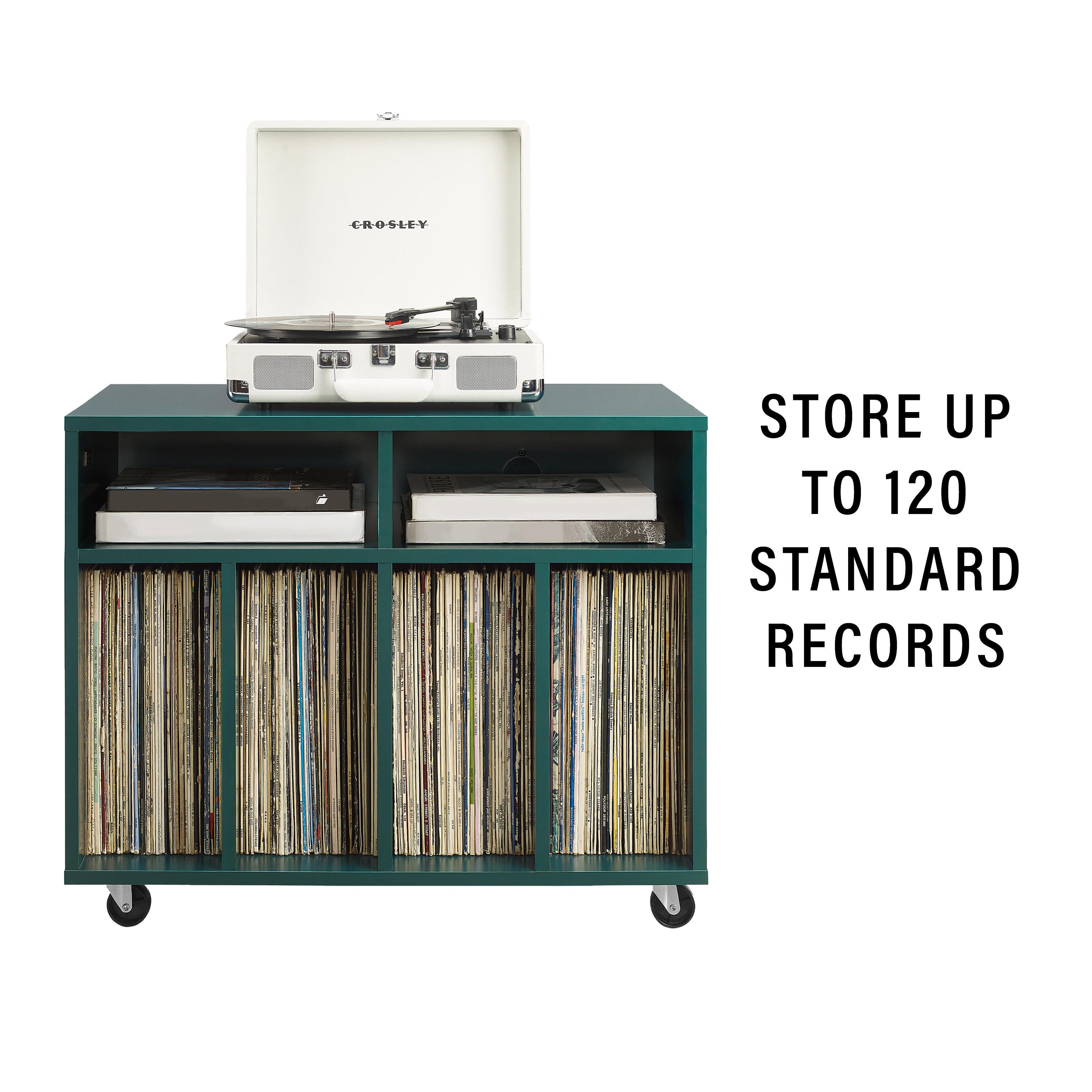 Crosley Furniture Carlo 27" Record Player Stand, Dark Teal, large