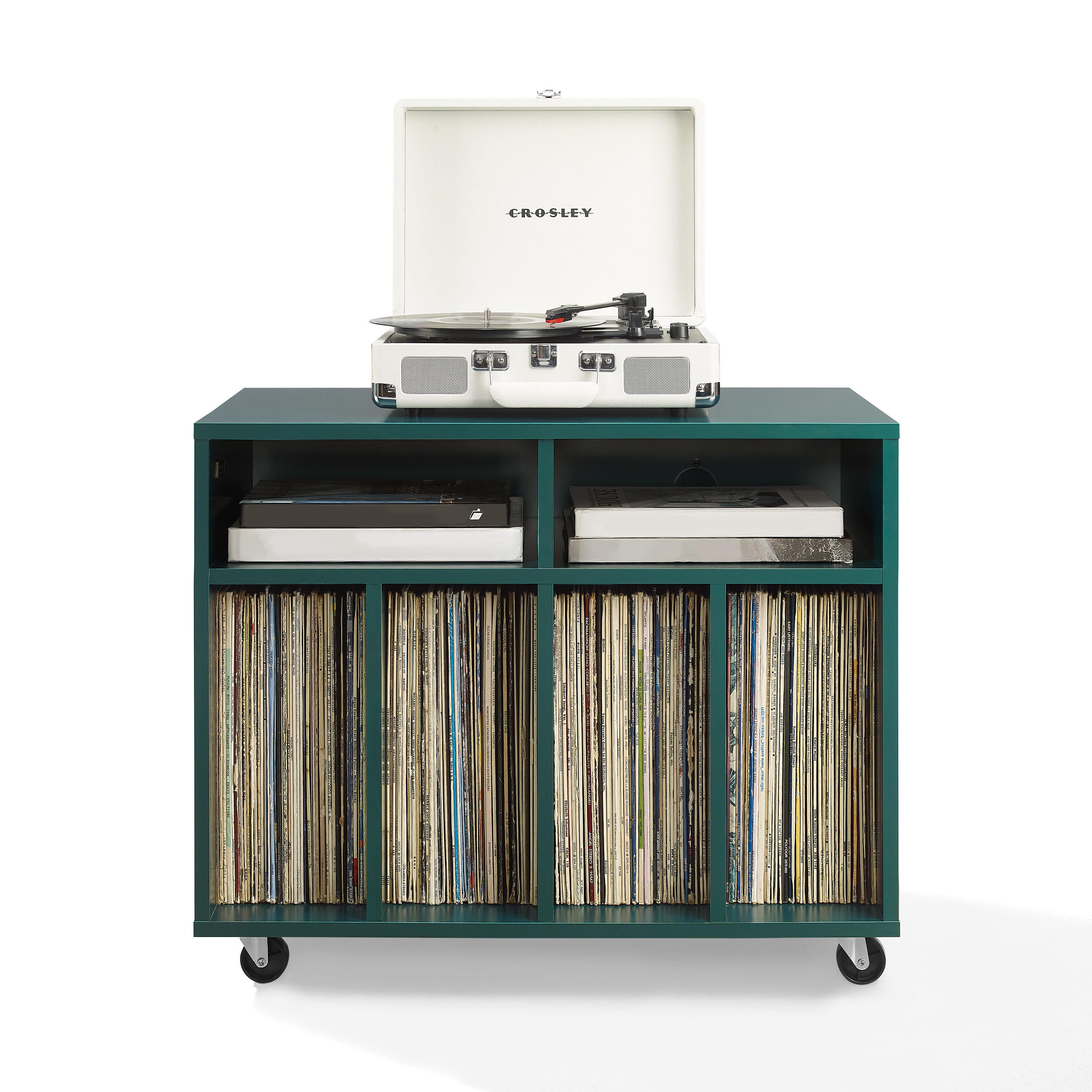 Crosley Furniture Carlo 27" Record Player Stand, Dark Teal, large