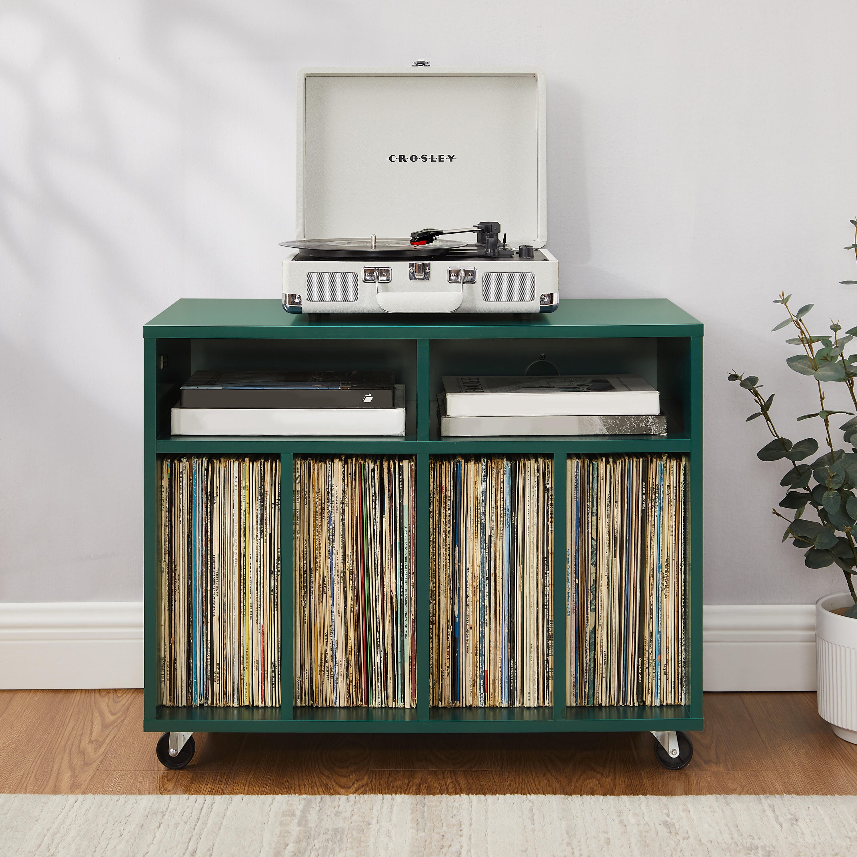 Crosley Furniture Carlo 27" Record Player Stand, Dark Teal, large