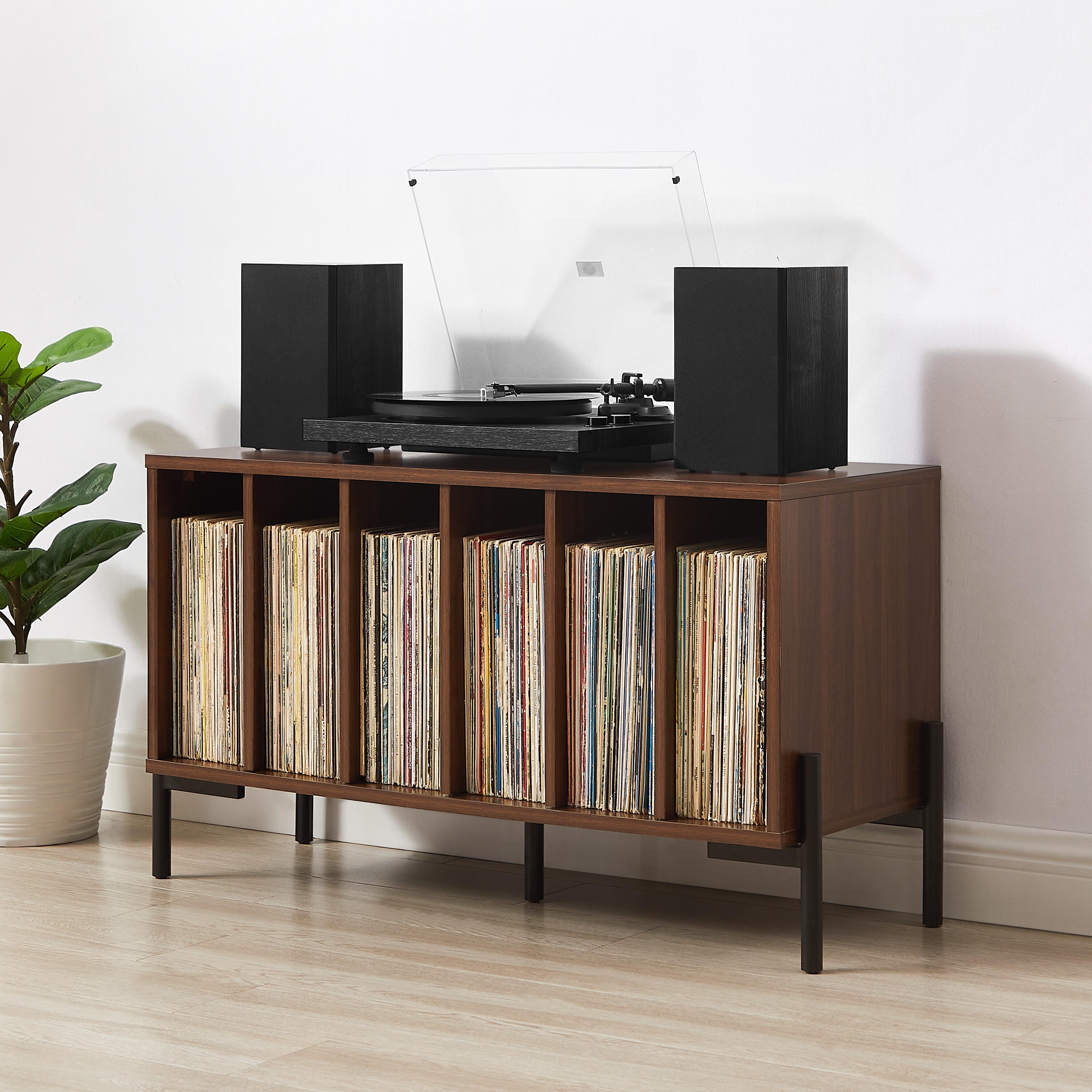 Crosley Furniture Greenwich 40" Record Player Stand, Walnut, large