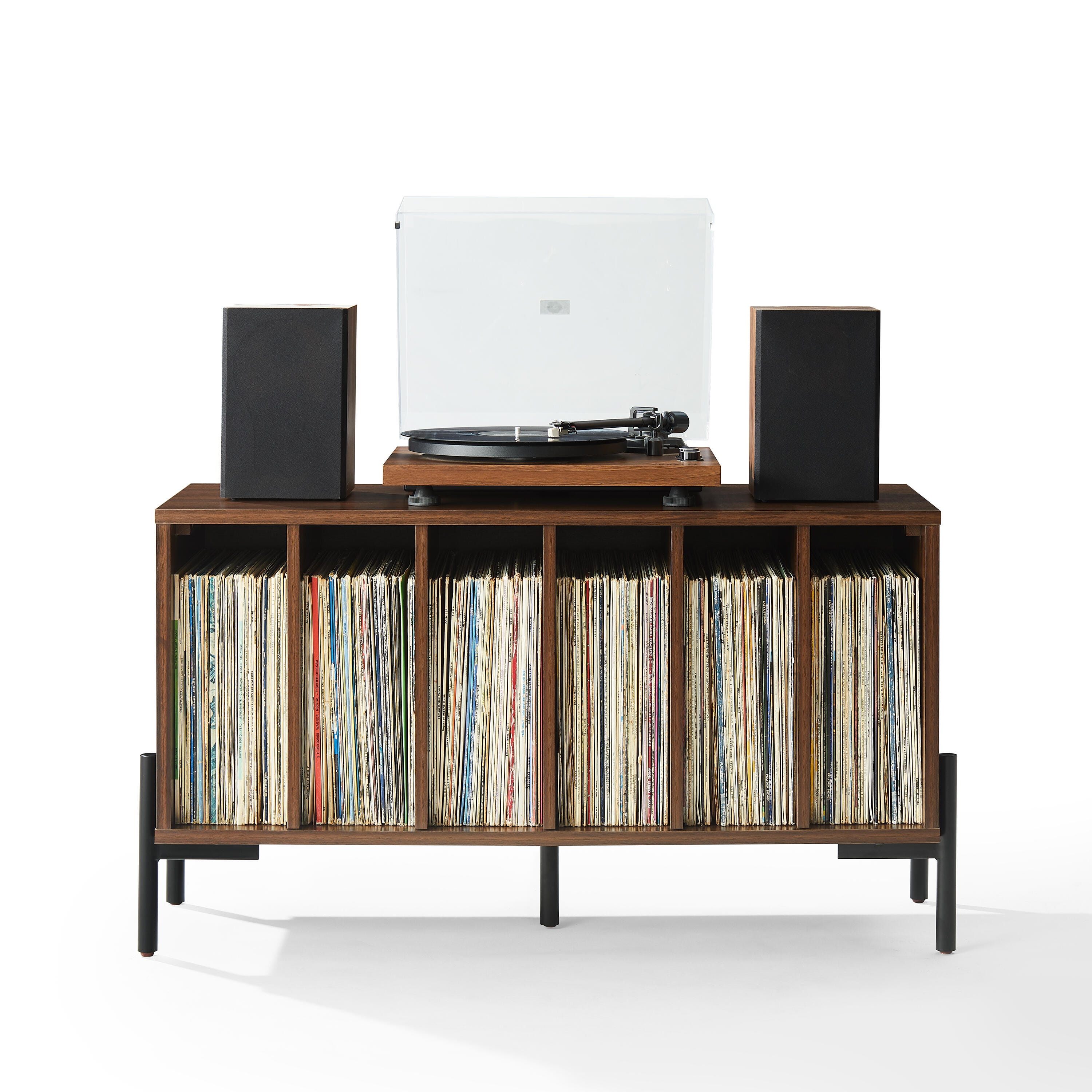 Crosley Furniture Greenwich 40" Record Player Stand, Walnut, large