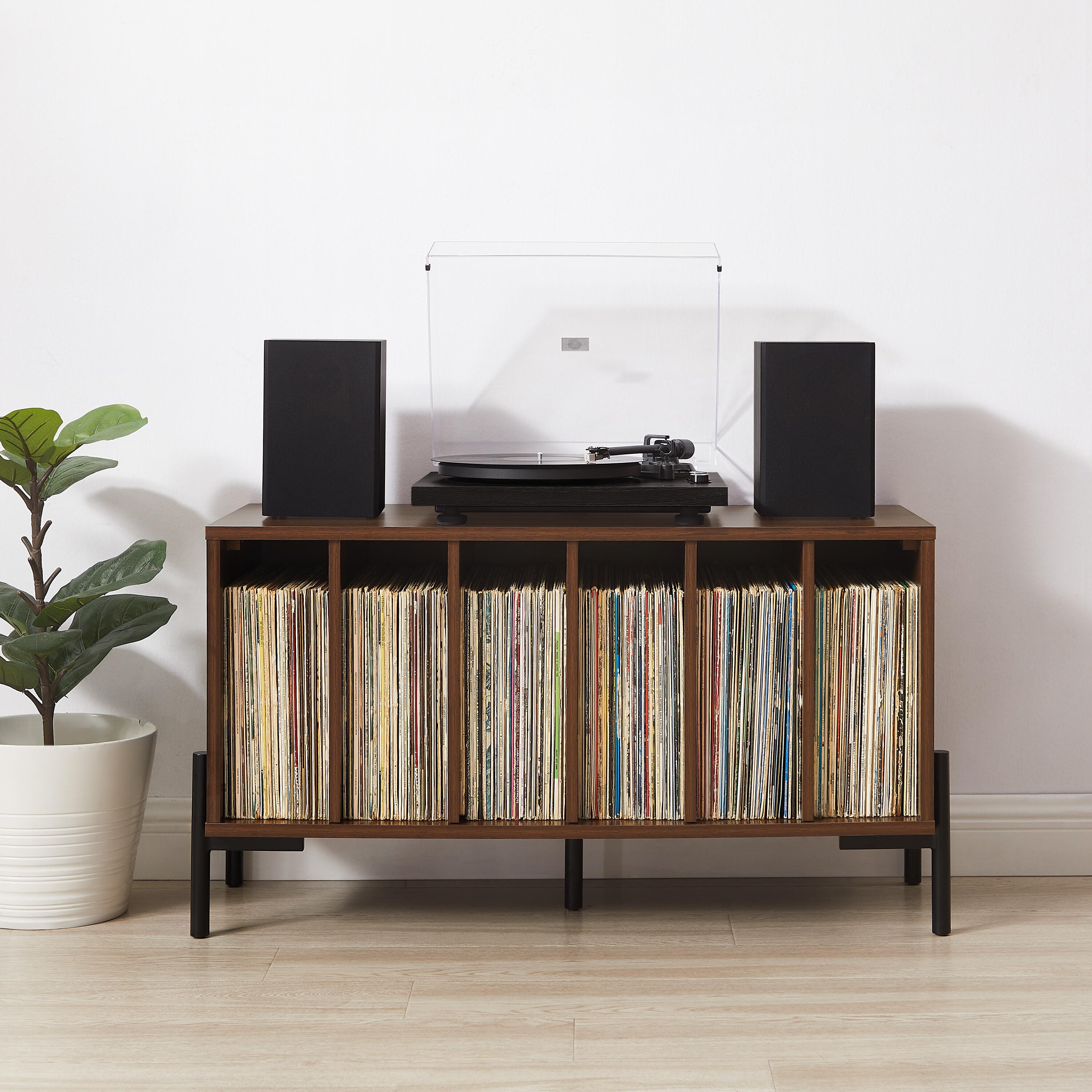 Crosley Furniture Greenwich 40" Record Player Stand, Walnut, large