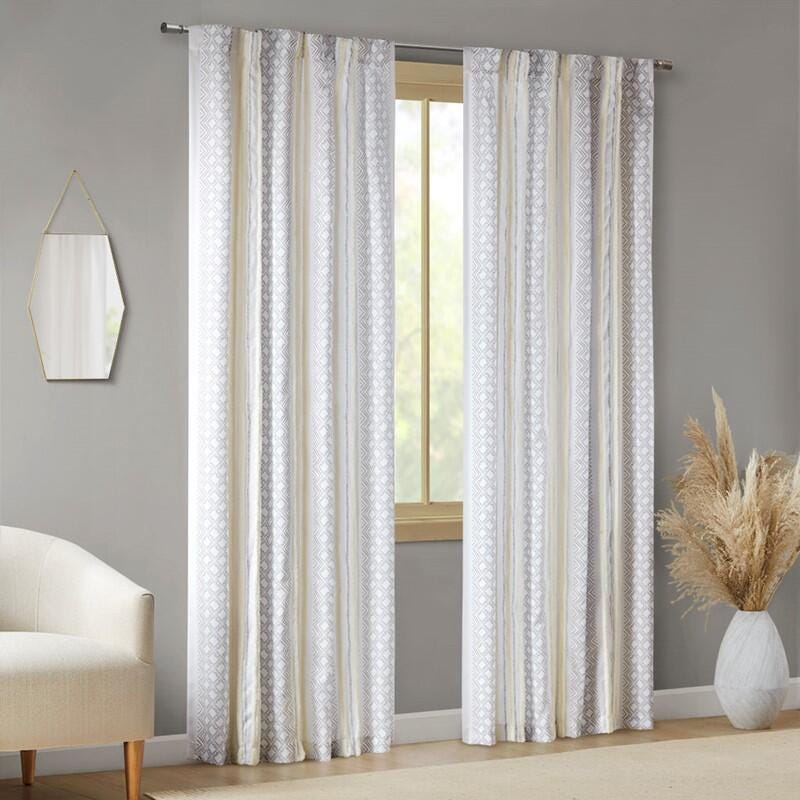 INK+IVY Ebby 95" Curtain (Set of 2), White/Taupe, large