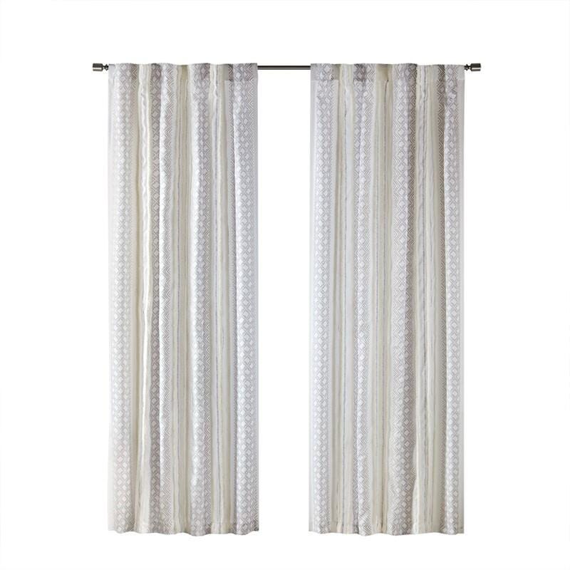 INK+IVY Ebby 95" Curtain (Set of 2), White/Taupe, large
